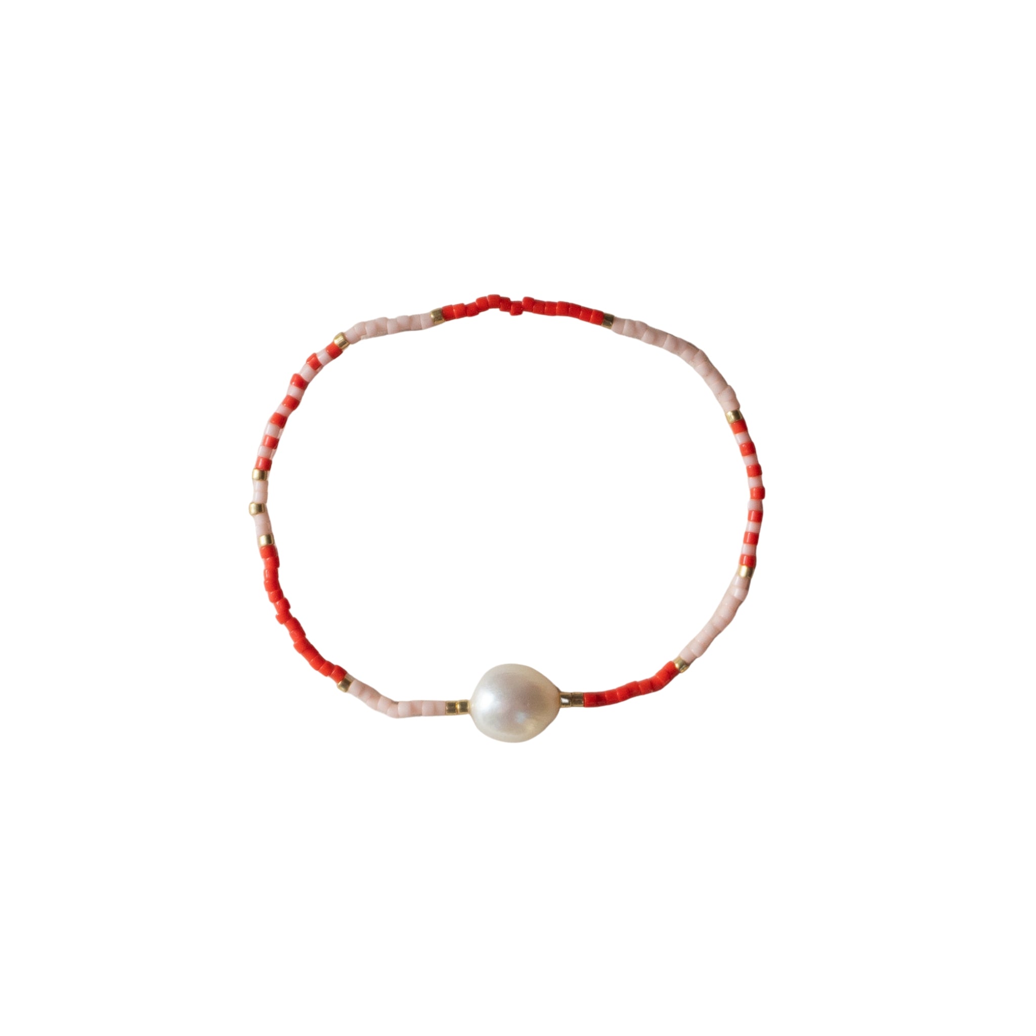 Red, Pink & Gold Freshwater Pearl Beaded Bracelet