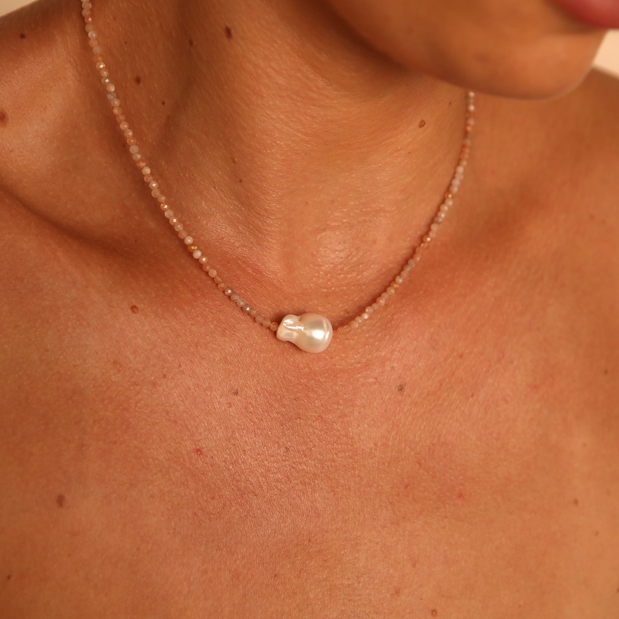 Sunstone Faceted Beaded Pearl Necklace