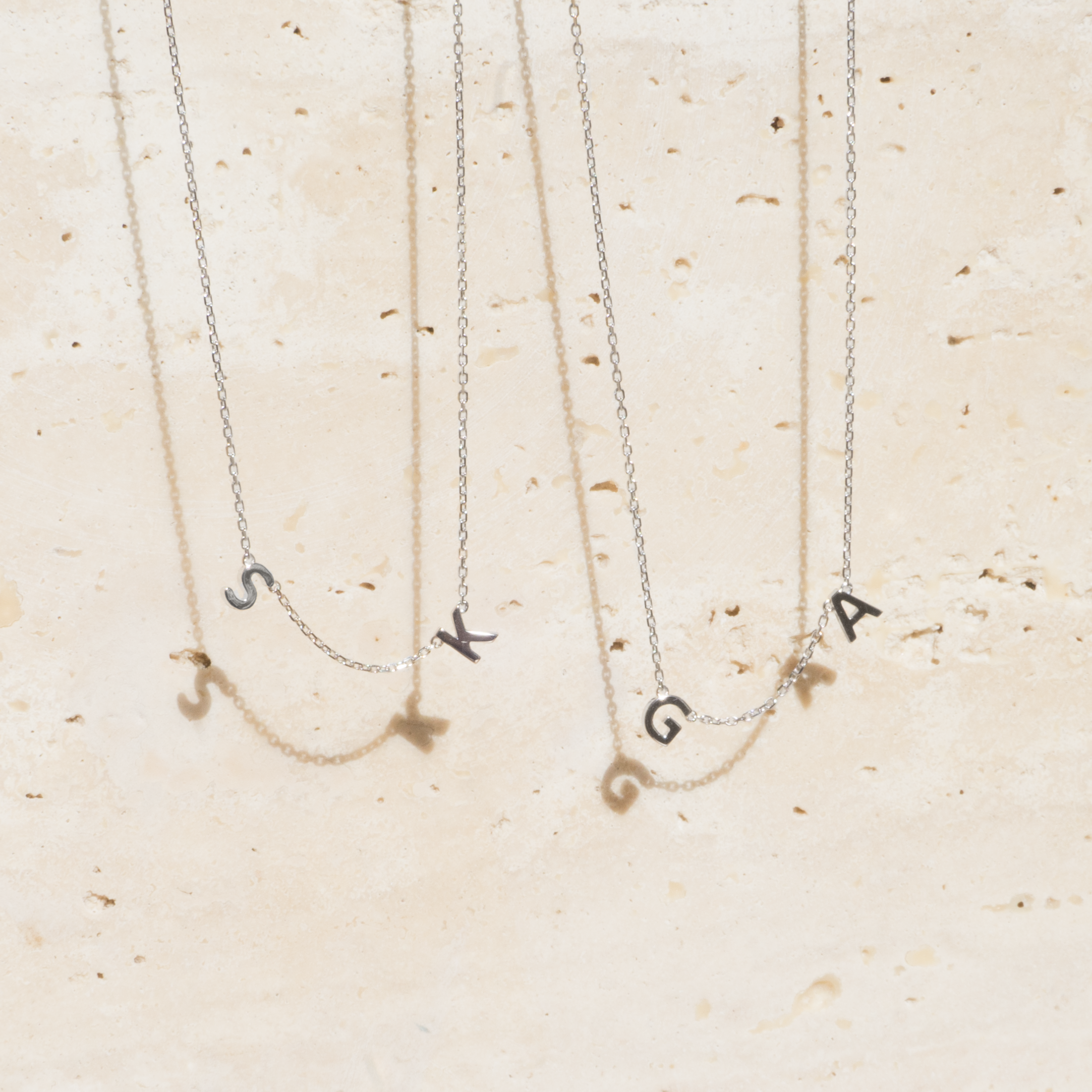 9K Solid White Gold Petite Initial Necklace