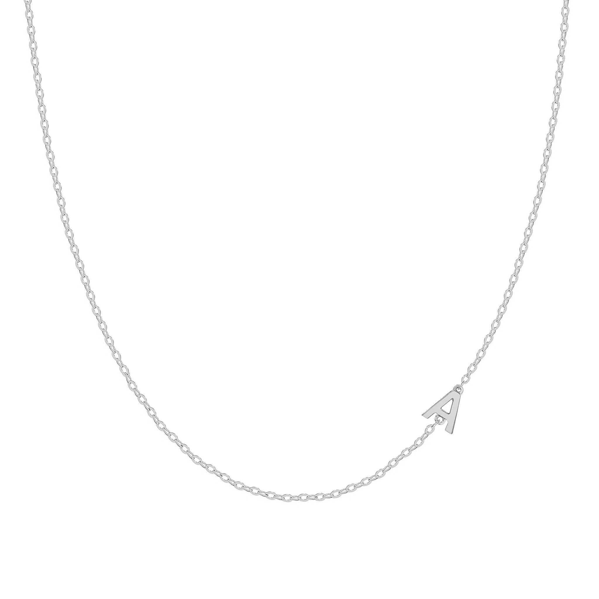 9K Solid White Gold Petite Initial Necklace - Sideways