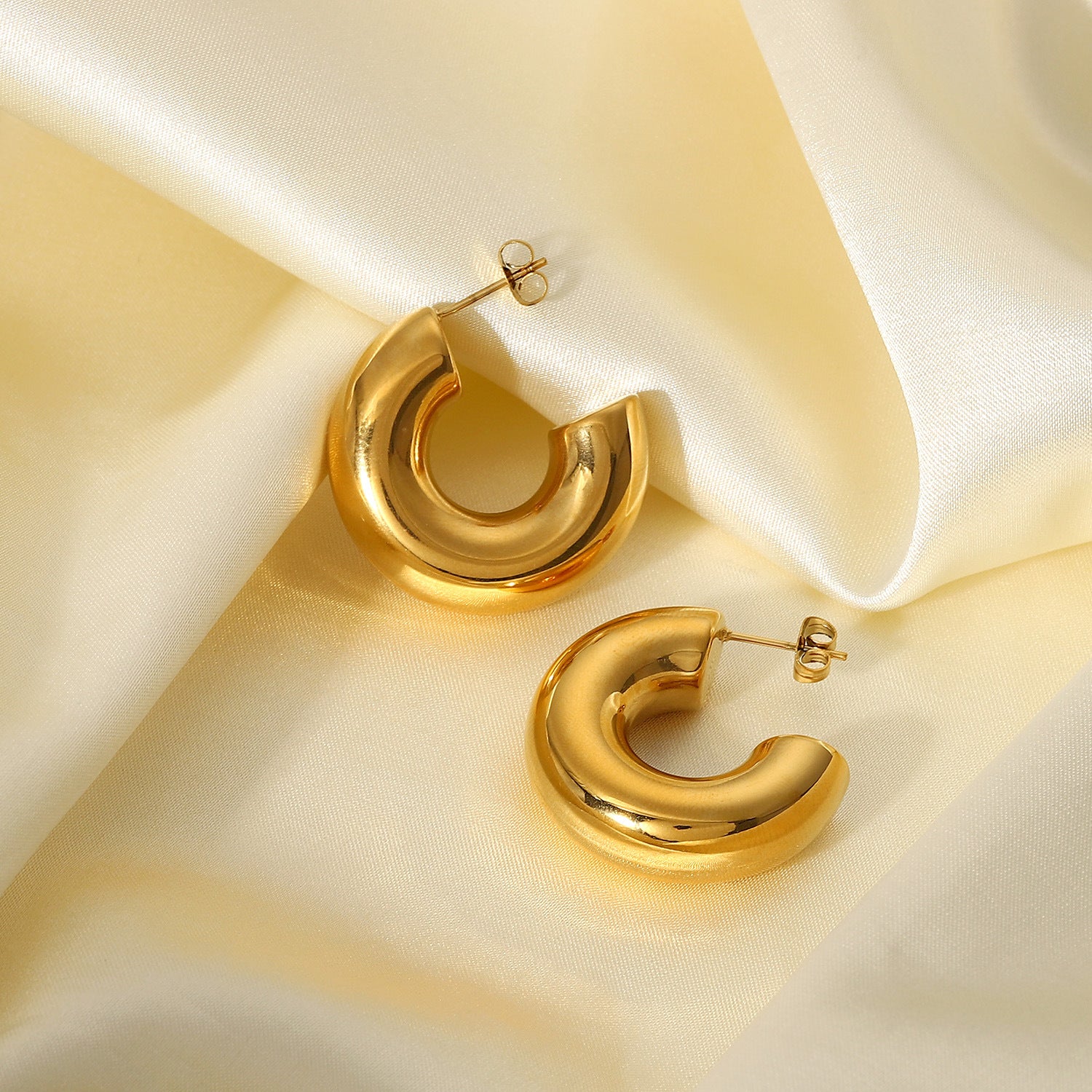 Gold Statement Chunky C-Shaped Hoops | Waterproof