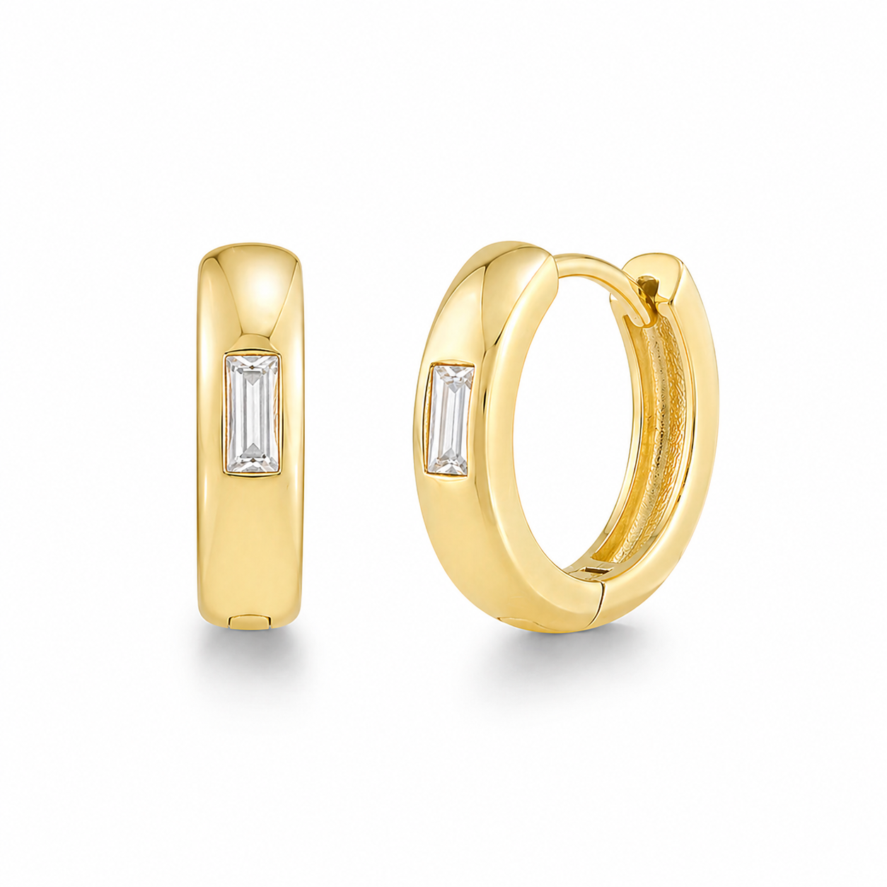 Gold Baguette Cubic Zirconia Minimalist Hoops