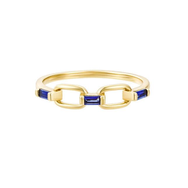 Gold Sapphire Link Chain Ring