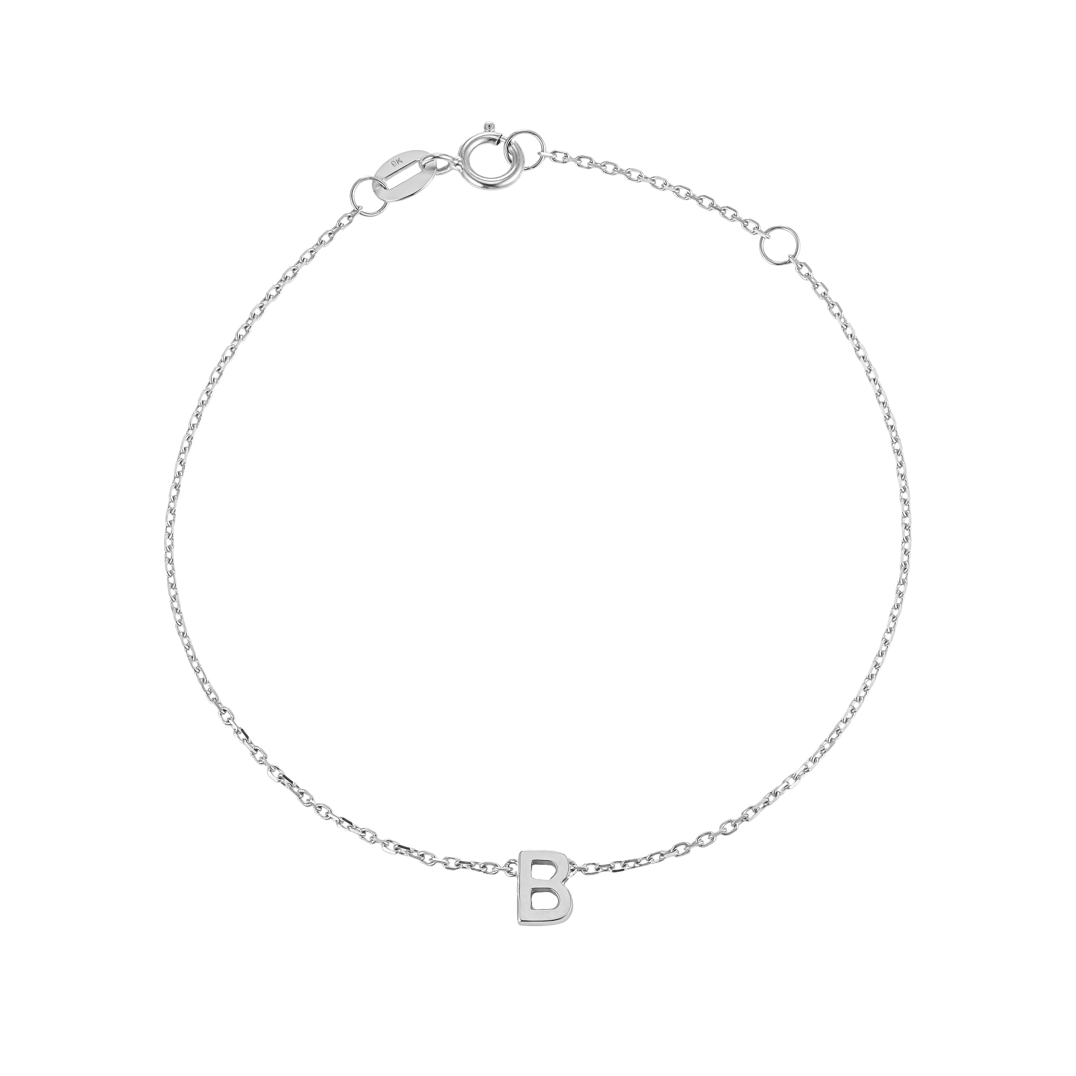 9K Solid White Gold Petite Initial Bracelet