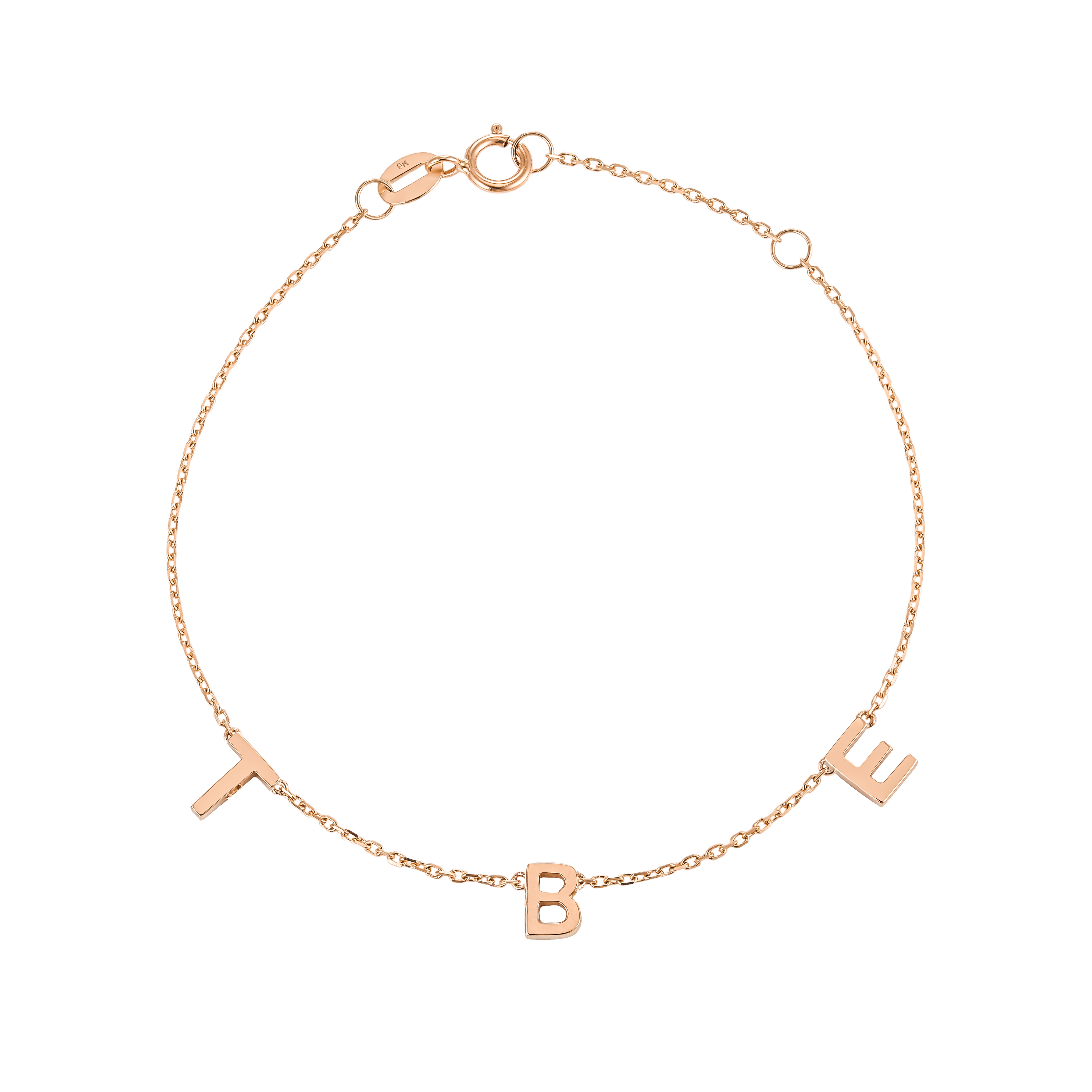 9K Solid Rose Gold Petite Initial Bracelet