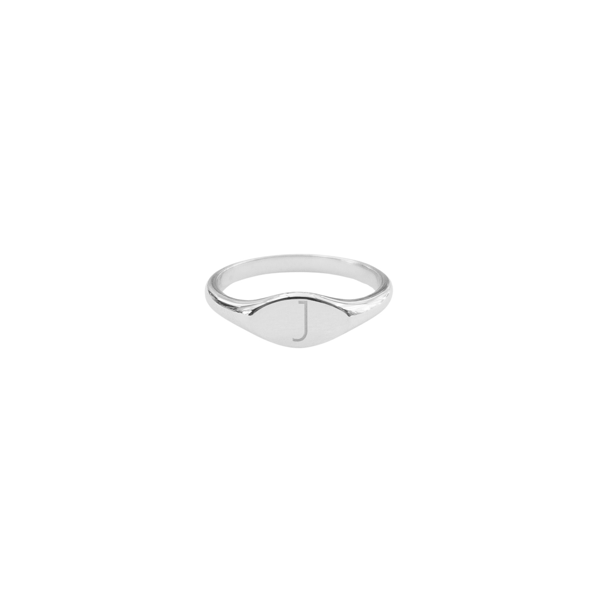9K Solid White Gold Initial Signet Ring