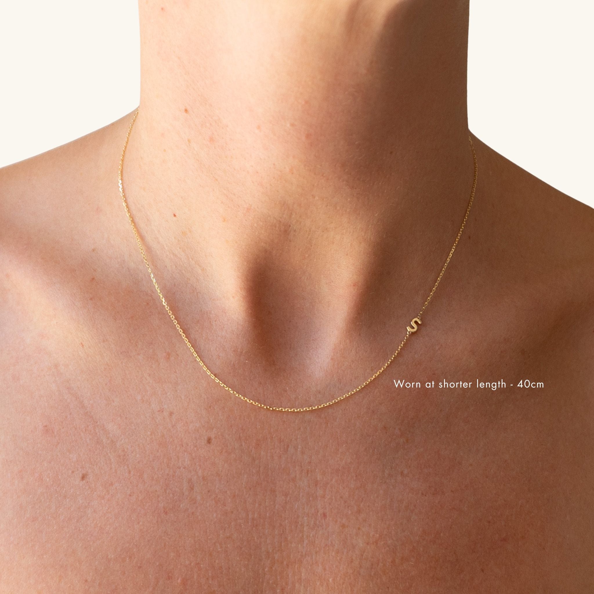 9K Solid Gold Petite Initial Necklace - Sideways