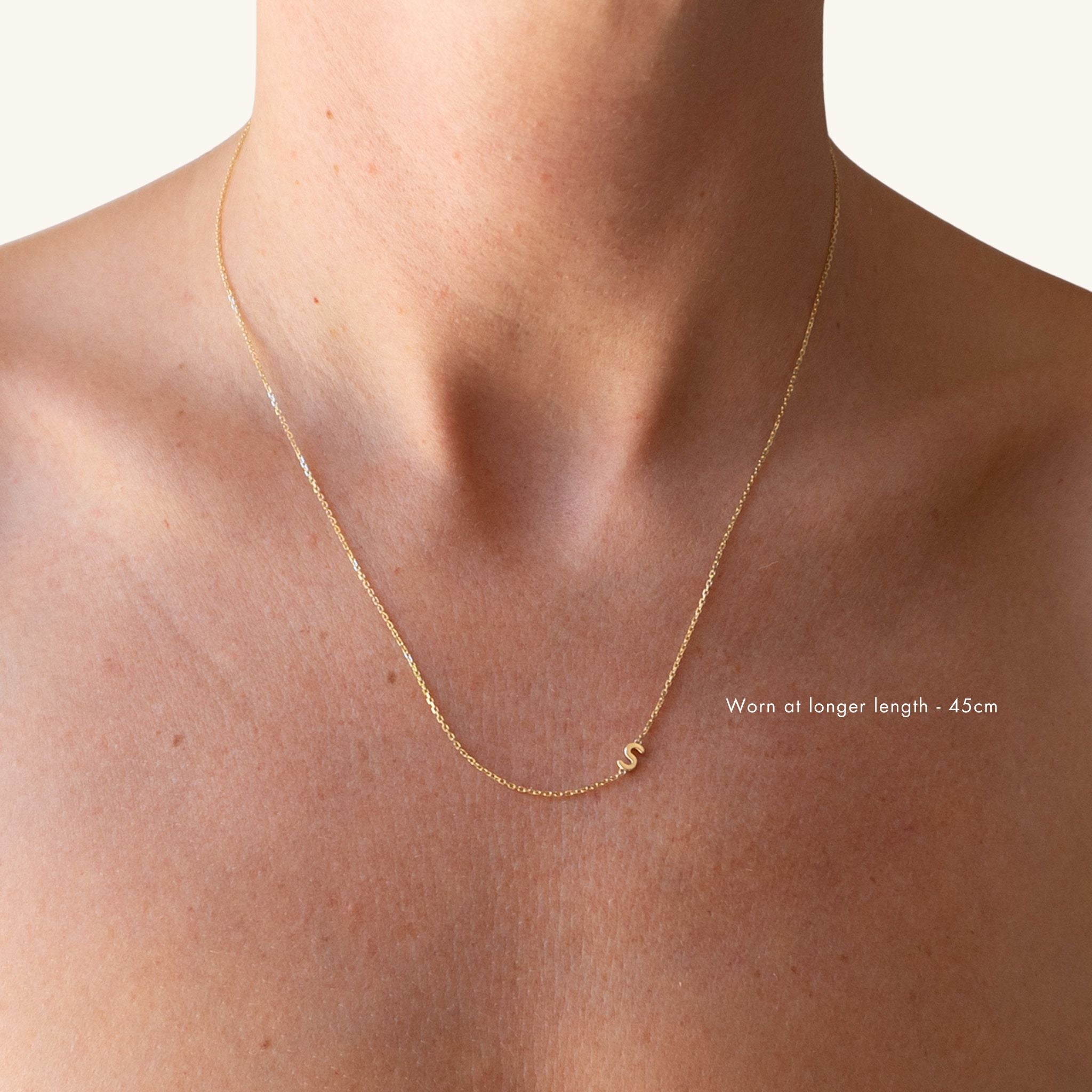9K Solid Gold Petite Initial Necklace - Sideways