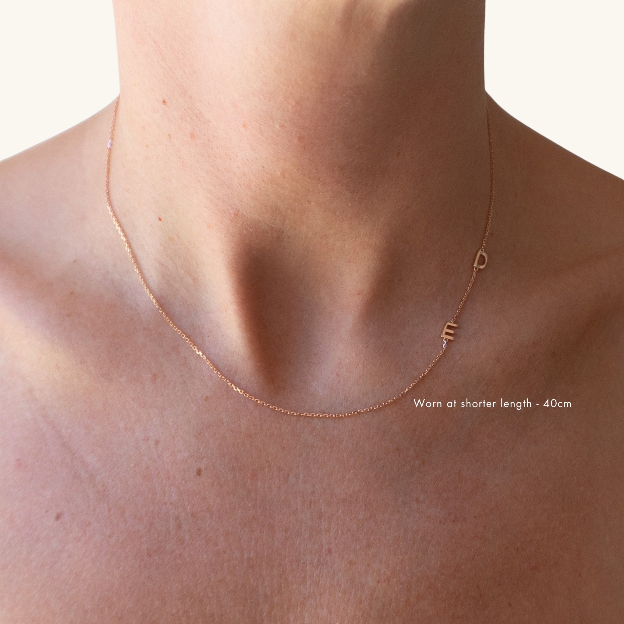 9K Solid Rose Gold Petite Initial Necklace - Sideways