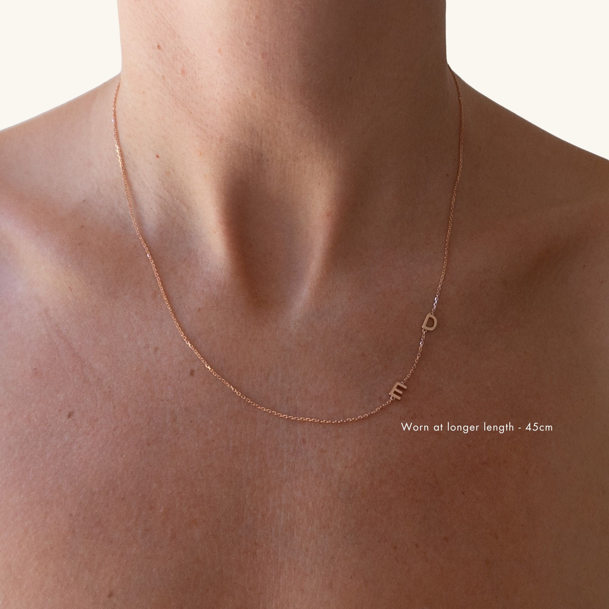 9K Solid Rose Gold Petite Initial Necklace - Sideways