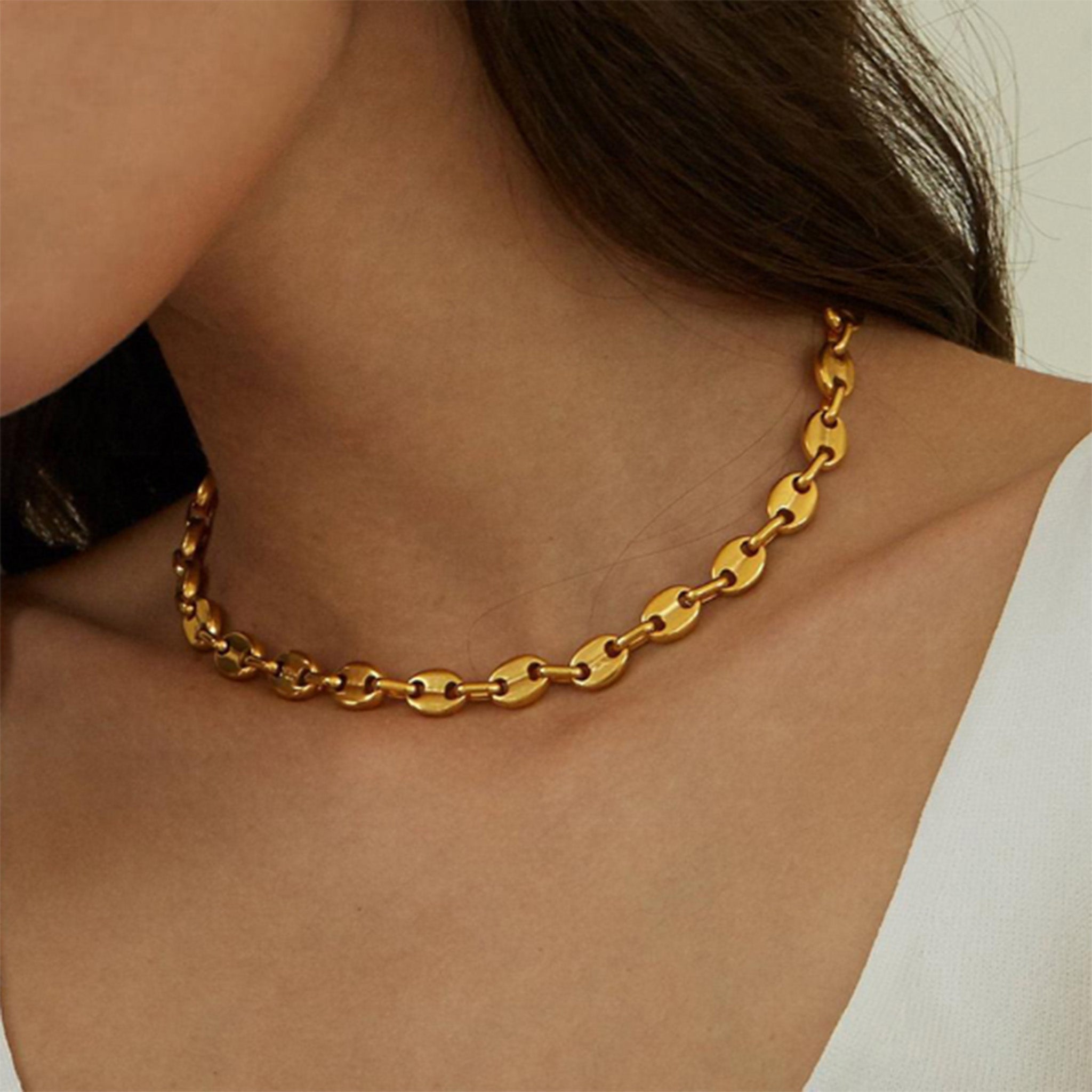 Gold Statement Coffee Bean Link Chain | Waterproof