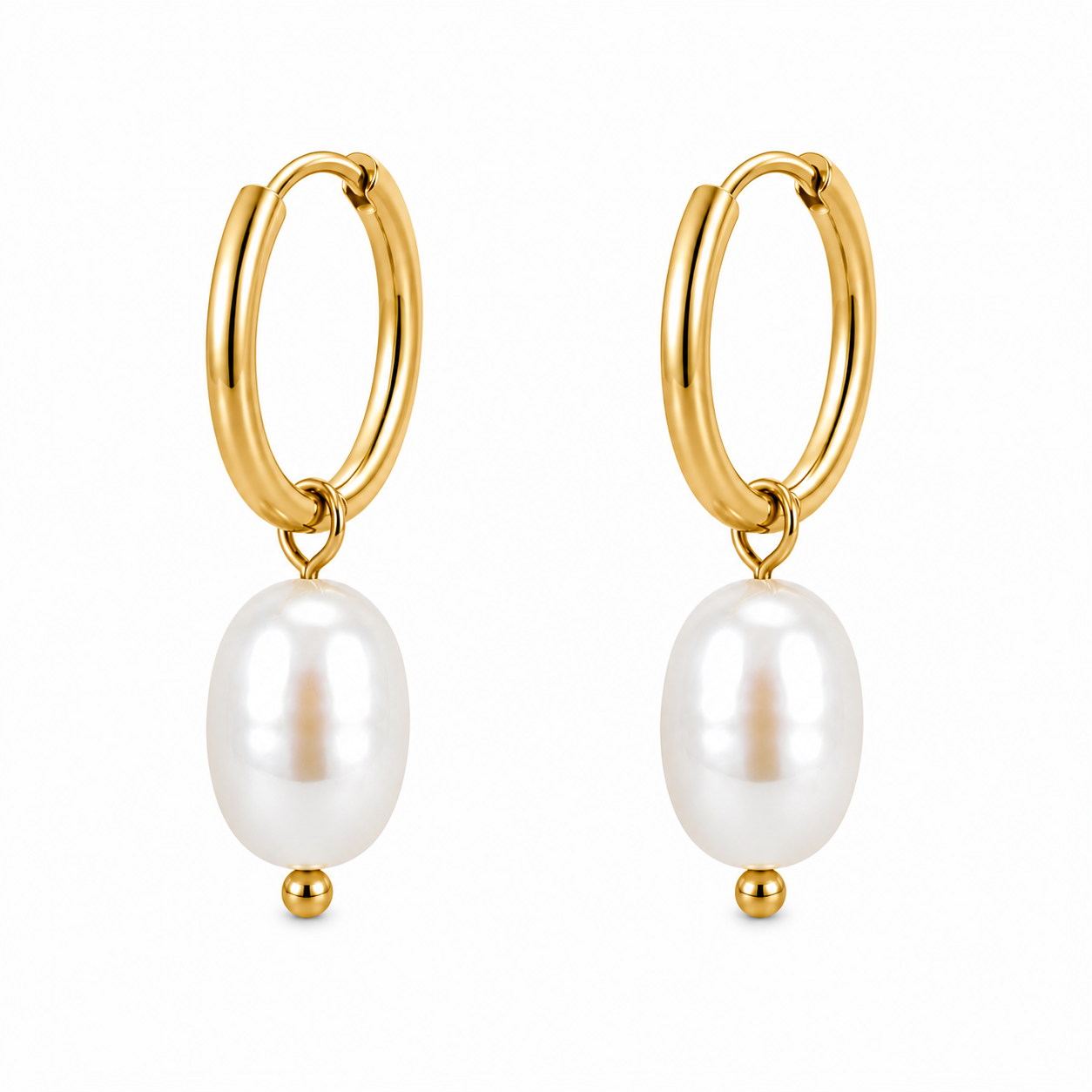 Gold Baroque Freshwater Pearl Hoops | Waterproof