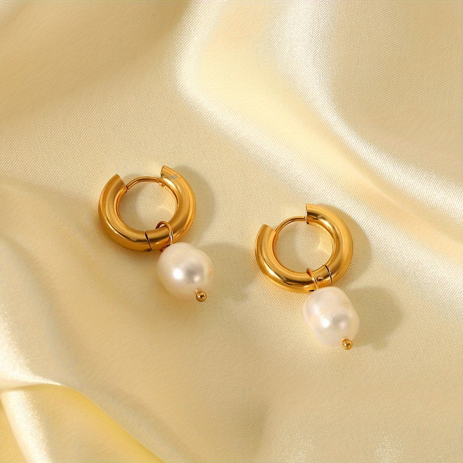 Gold Baroque Freshwater Pearl Hoops | Waterproof