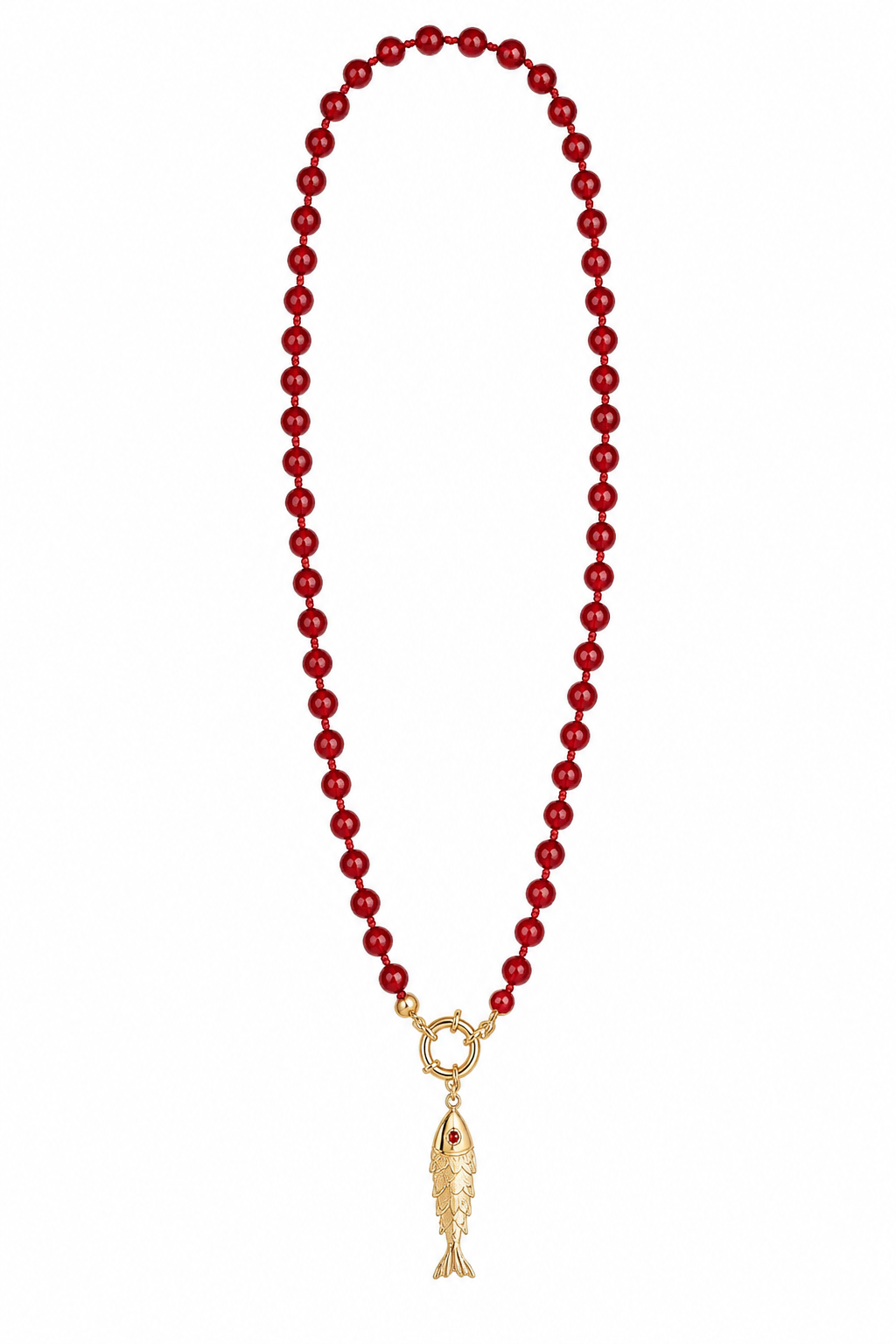 Pinky Burgundy Beaded Fish Necklace