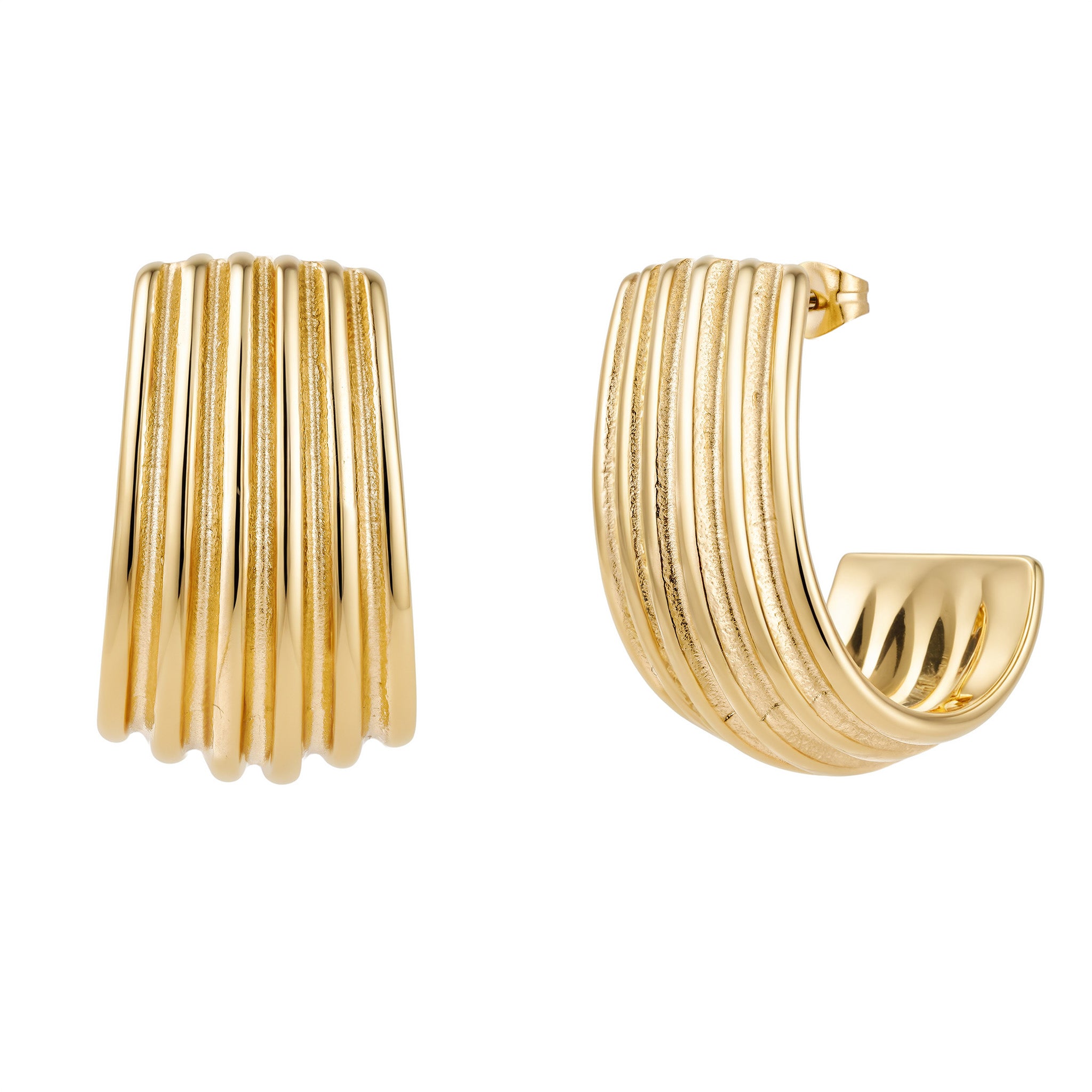 Gold Statement Lined Curve Earrings
