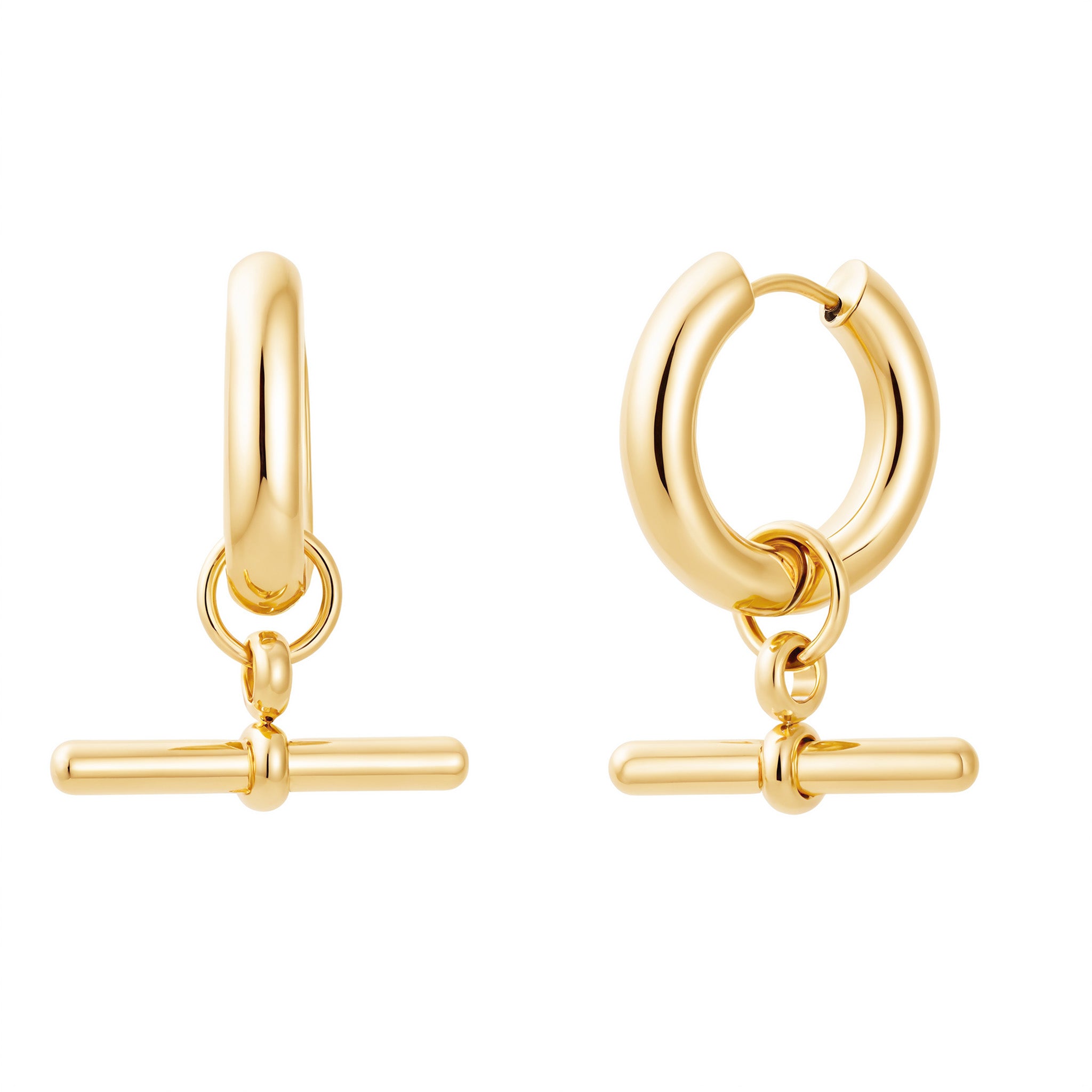 Gold Dangle T Bar Hoops