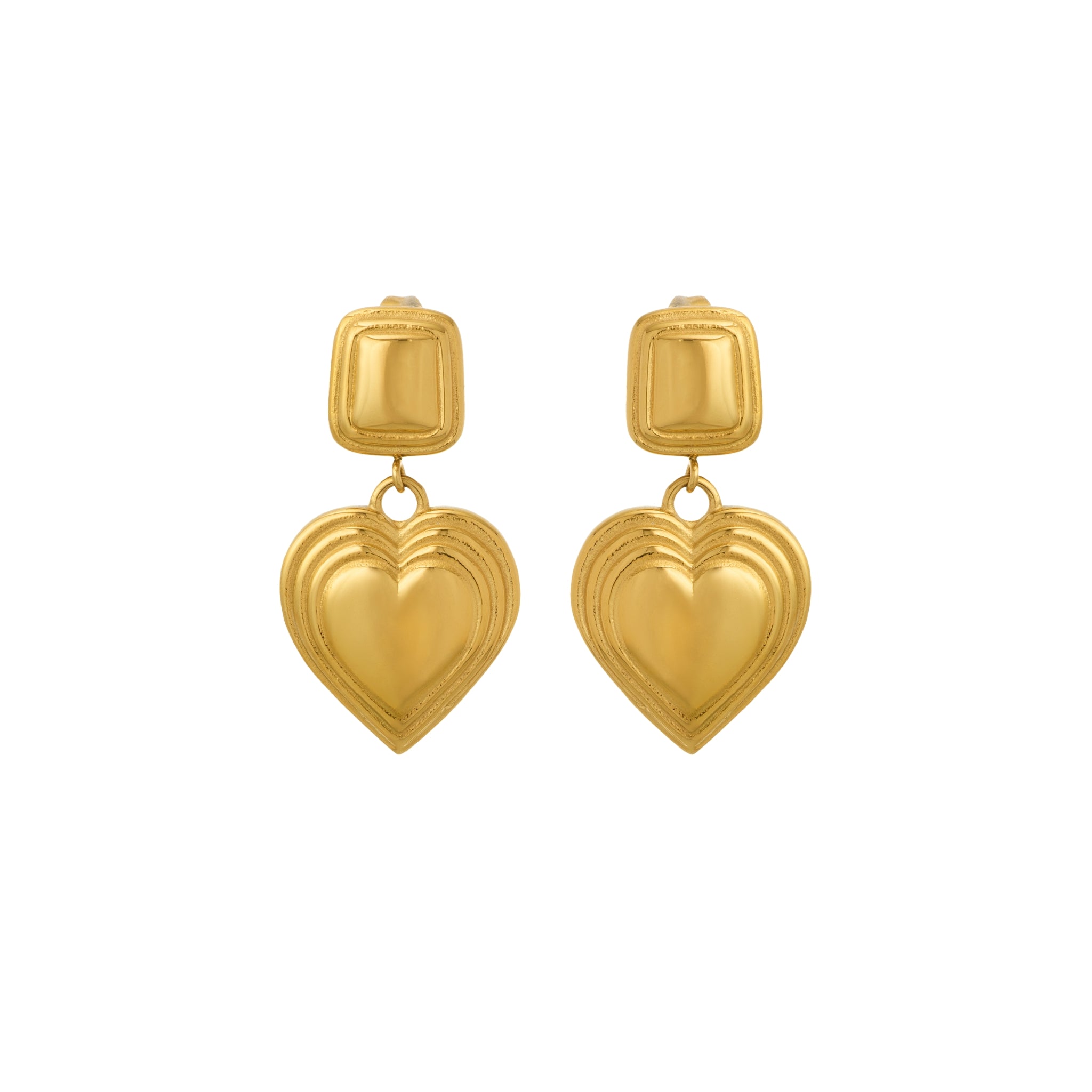 Gold Dangling Heart Earrings