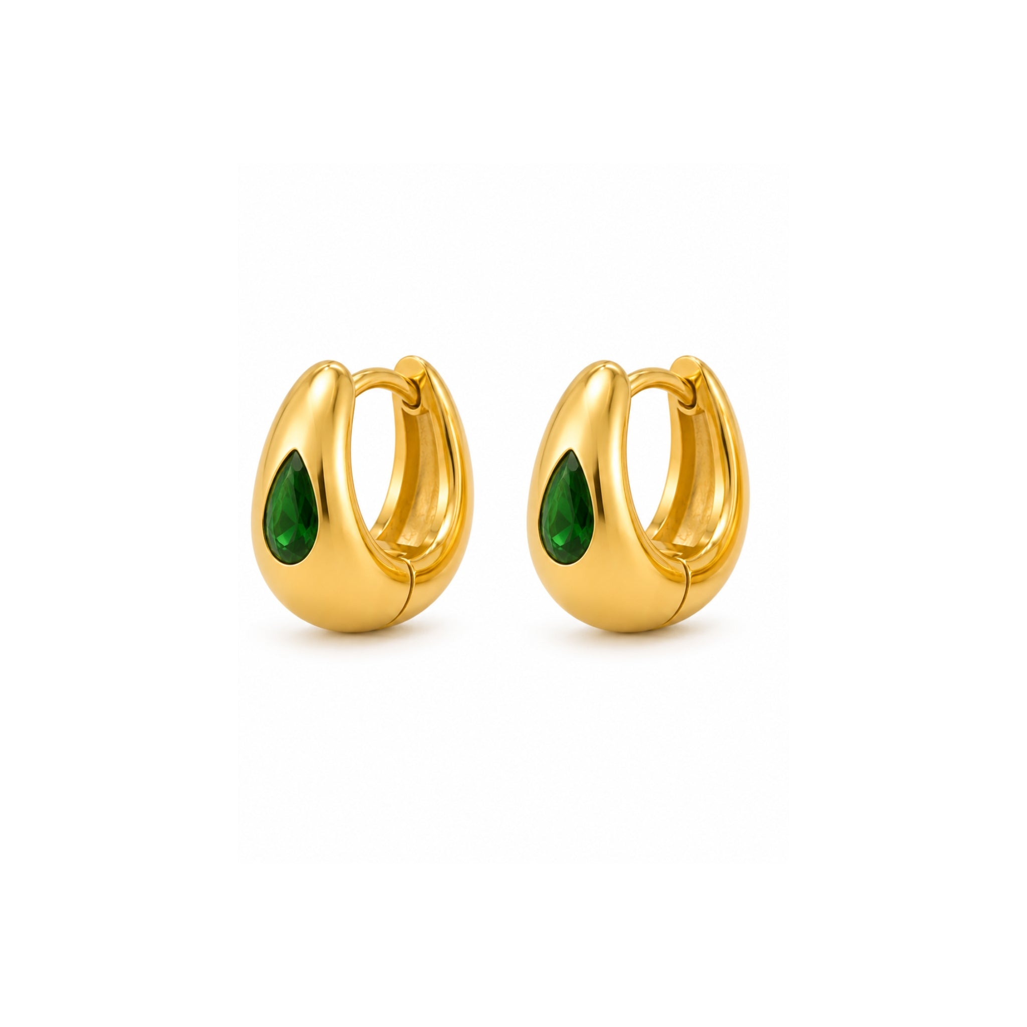 Gold Emerald Teardrop Hoops