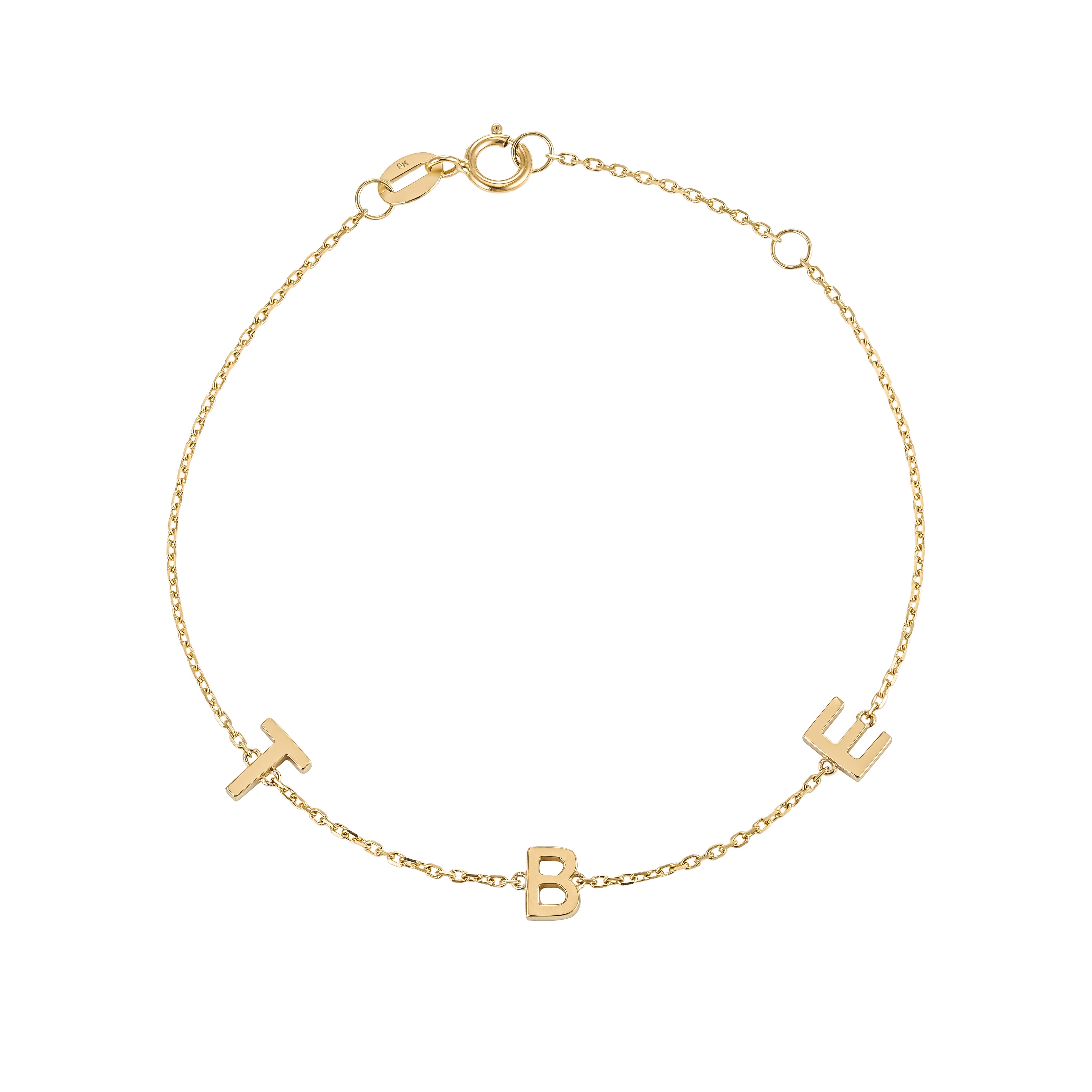 9K Solid Gold Petite Initial Bracelet - Centred Chain