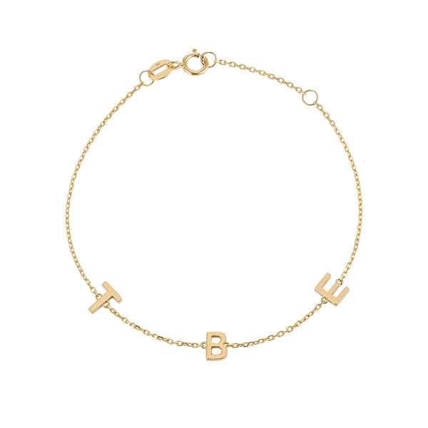 9K Solid Gold Petite Letter Bracelet - Centred Chain