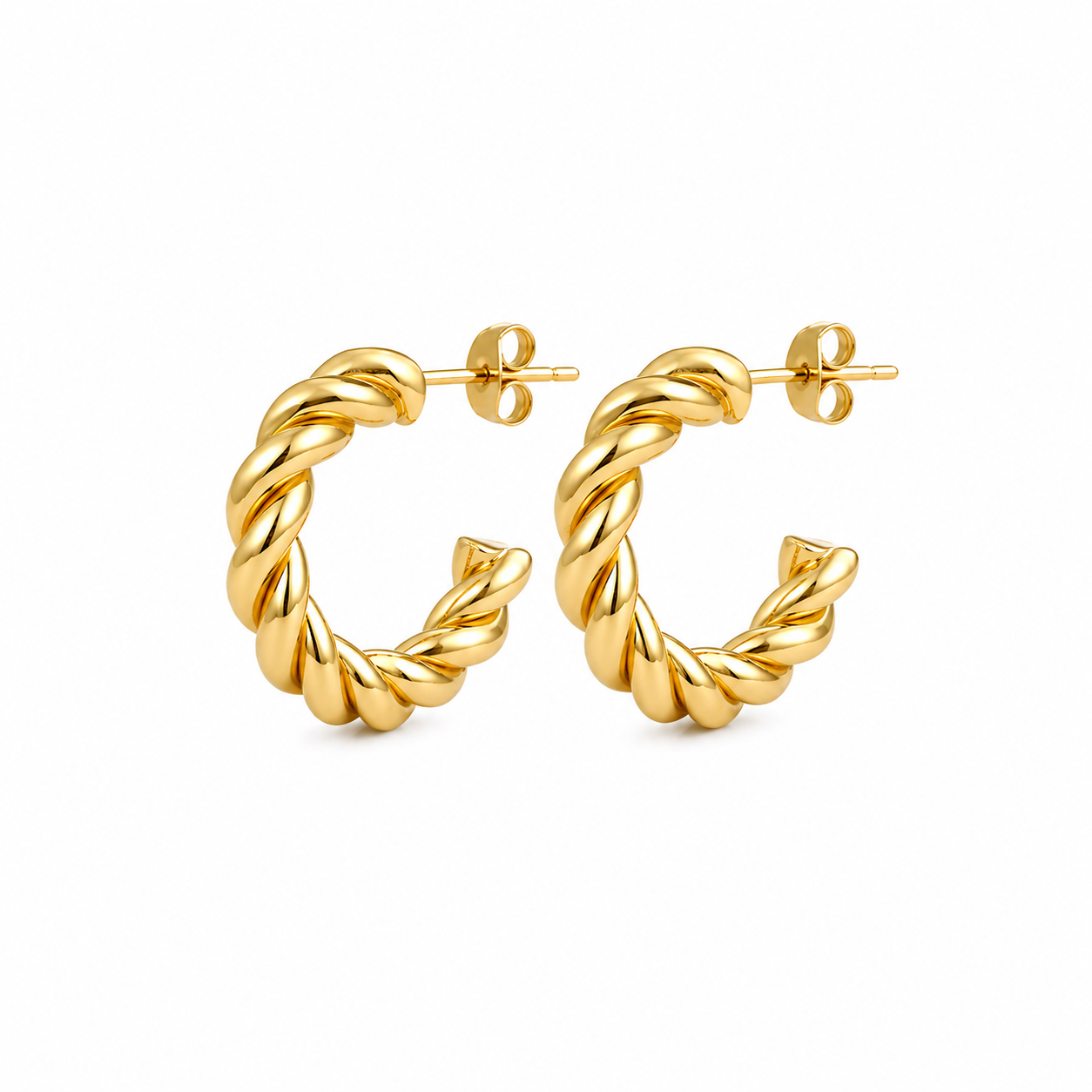 Gold Bold Twist Stud Hoop Earrings