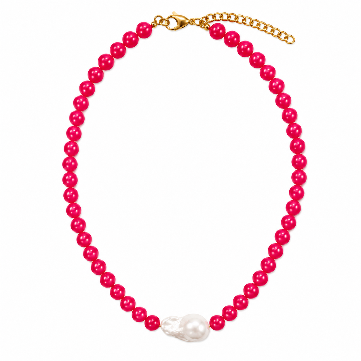 Large Hot Pink Baroque Pearl Beaded Choker