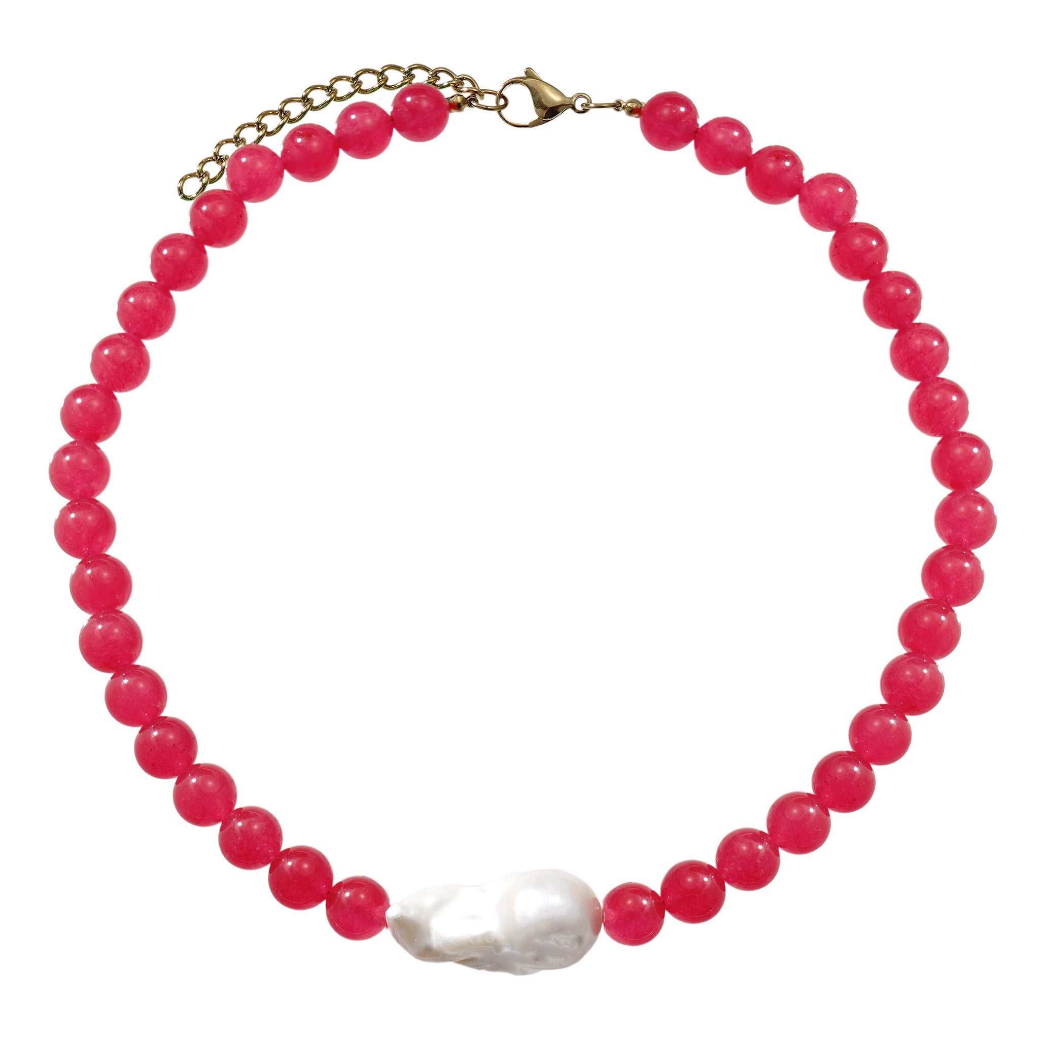 Large Hot Pink Baroque Pearl Beaded Choker