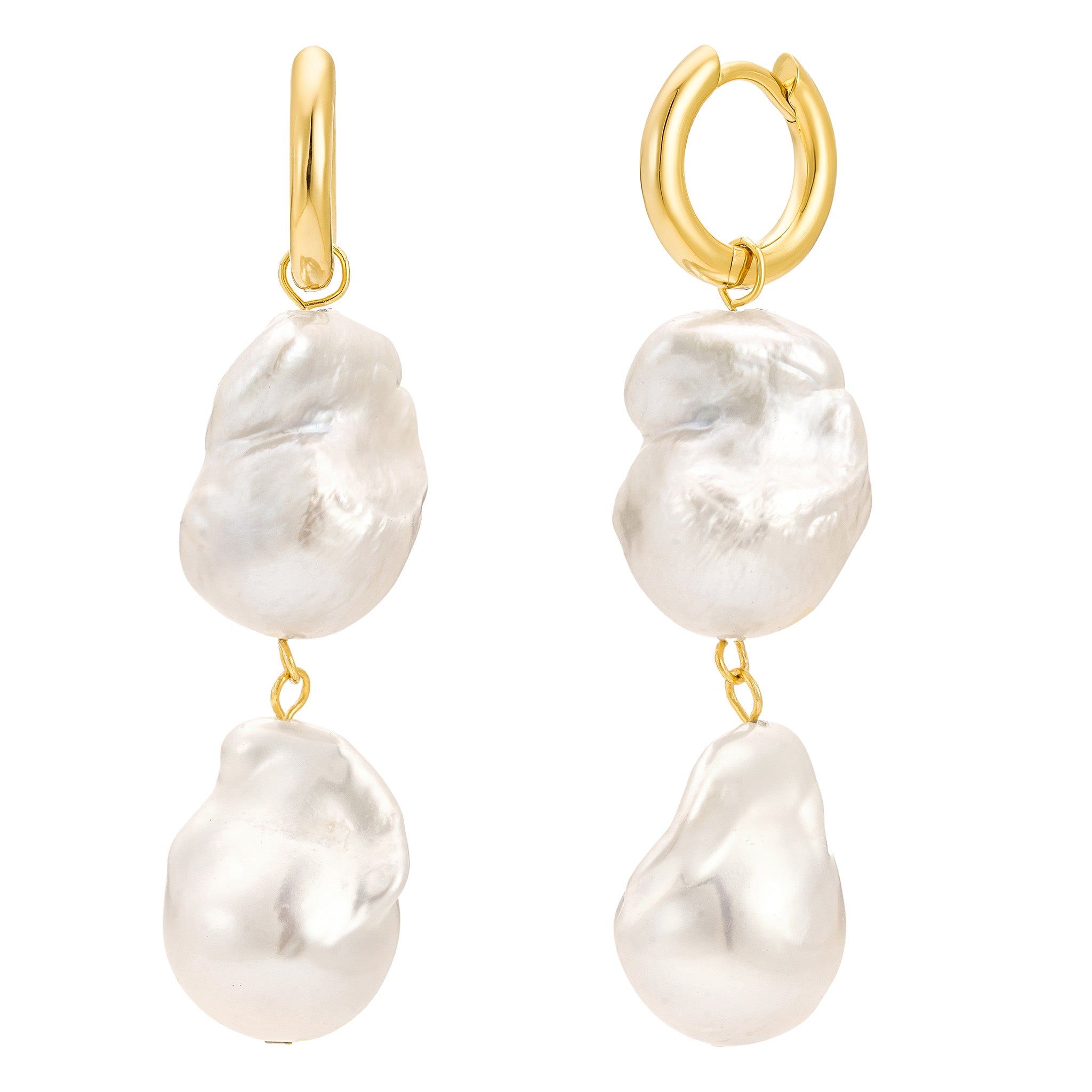 Large Gold Double Baroque Freshwater Pearl Hoops