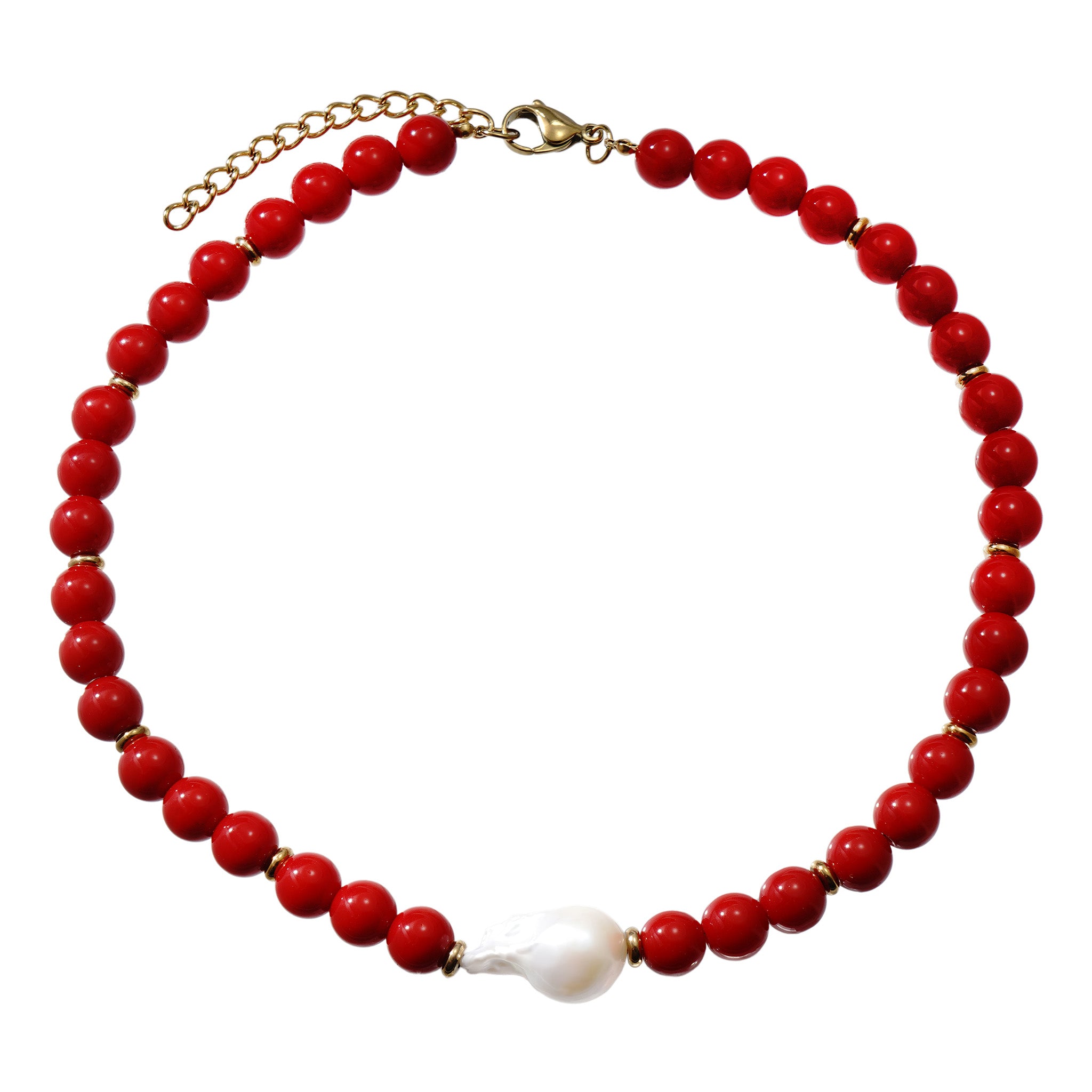 Large Red and Gold Baroque Pearl Beaded Choker