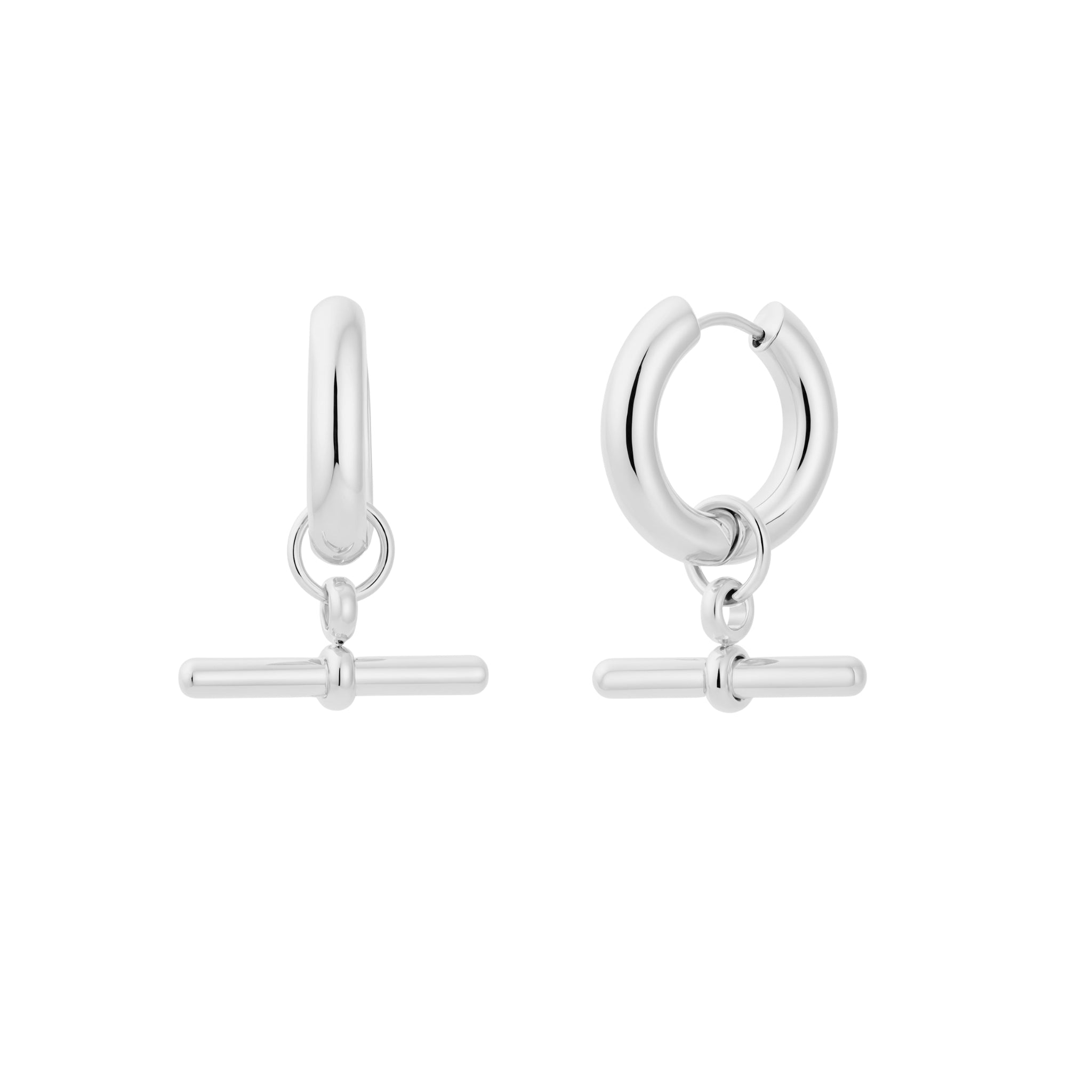 Silver Dangle T Bar Hoops