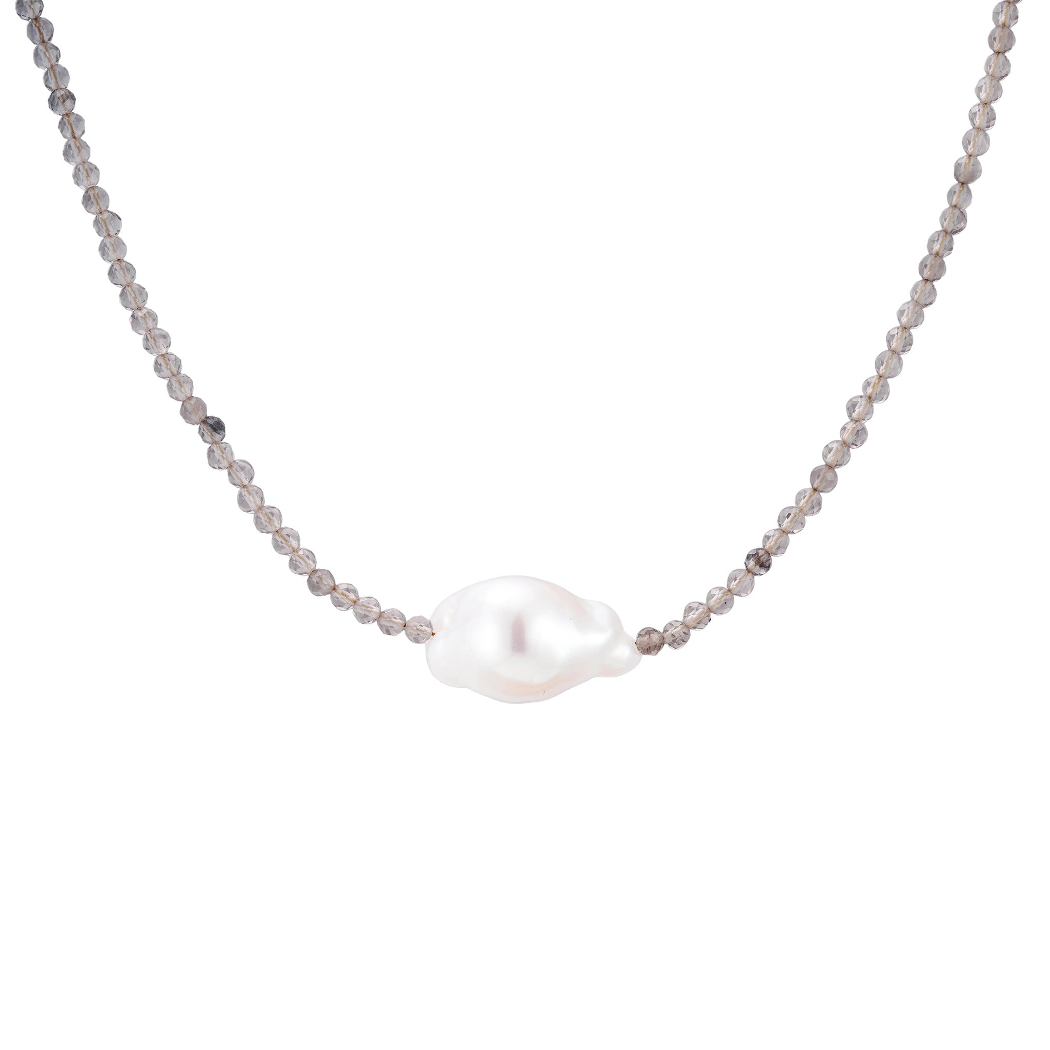 Smokey Quartz Faceted Beaded Pearl Necklace