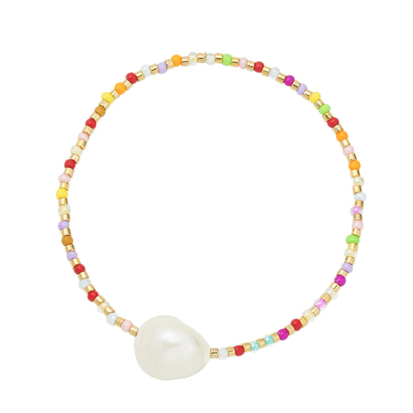Soft Rainbow & Gold Freshwater Pearl Beaded Bracelet