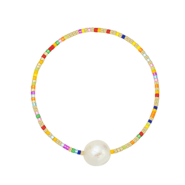 Bright Rainbow & Gold Freshwater Pearl Beaded Bracelet