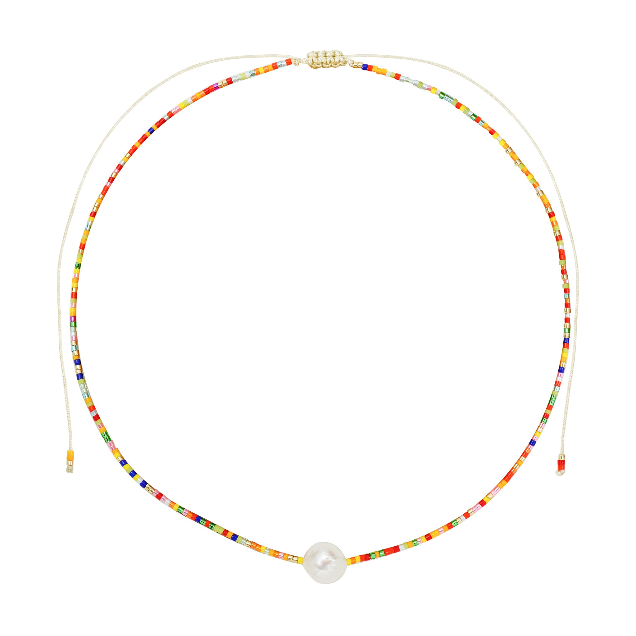 Bright Rainbow & Gold Pearl Beaded Choker
