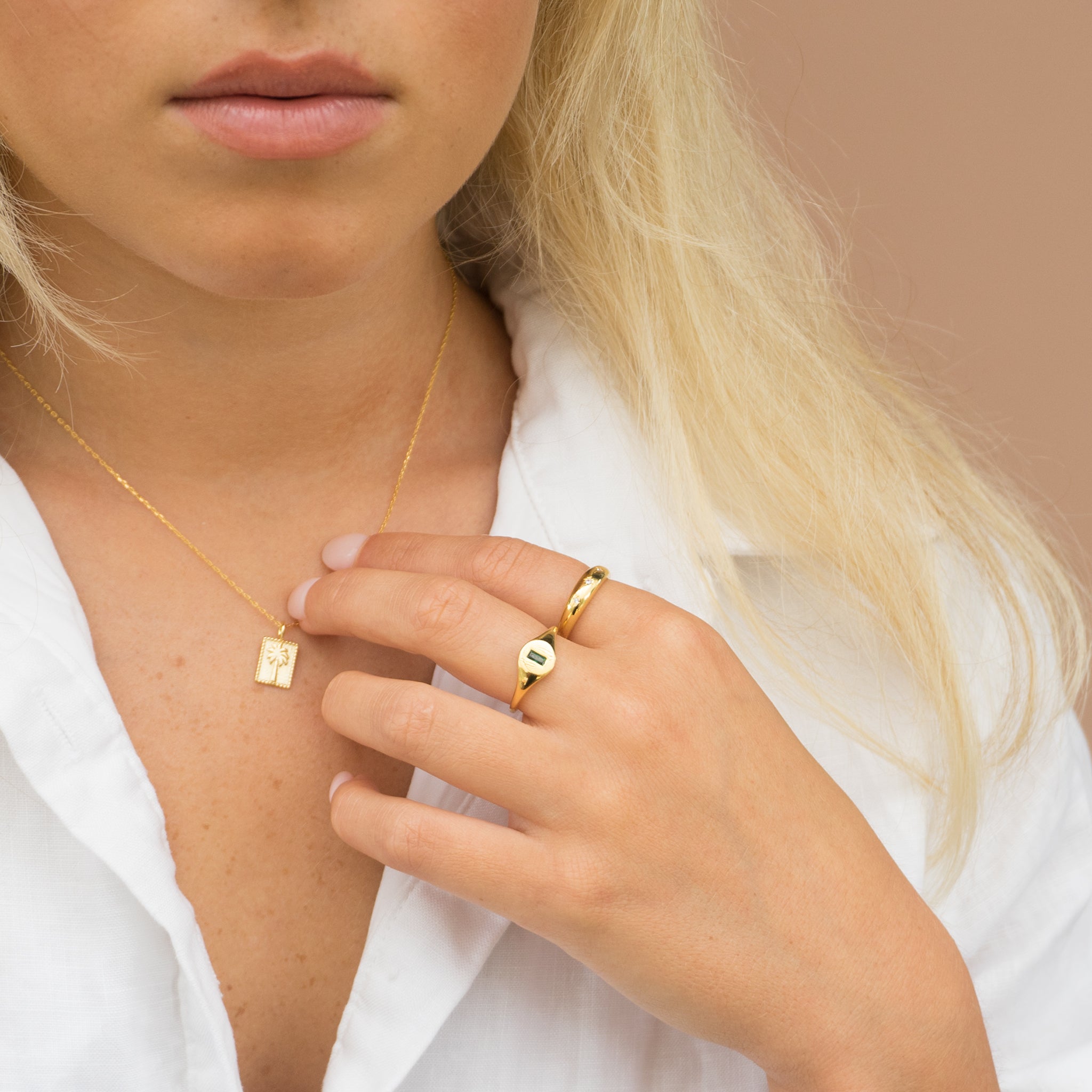 Gold Emerald Baguette Signet Ring