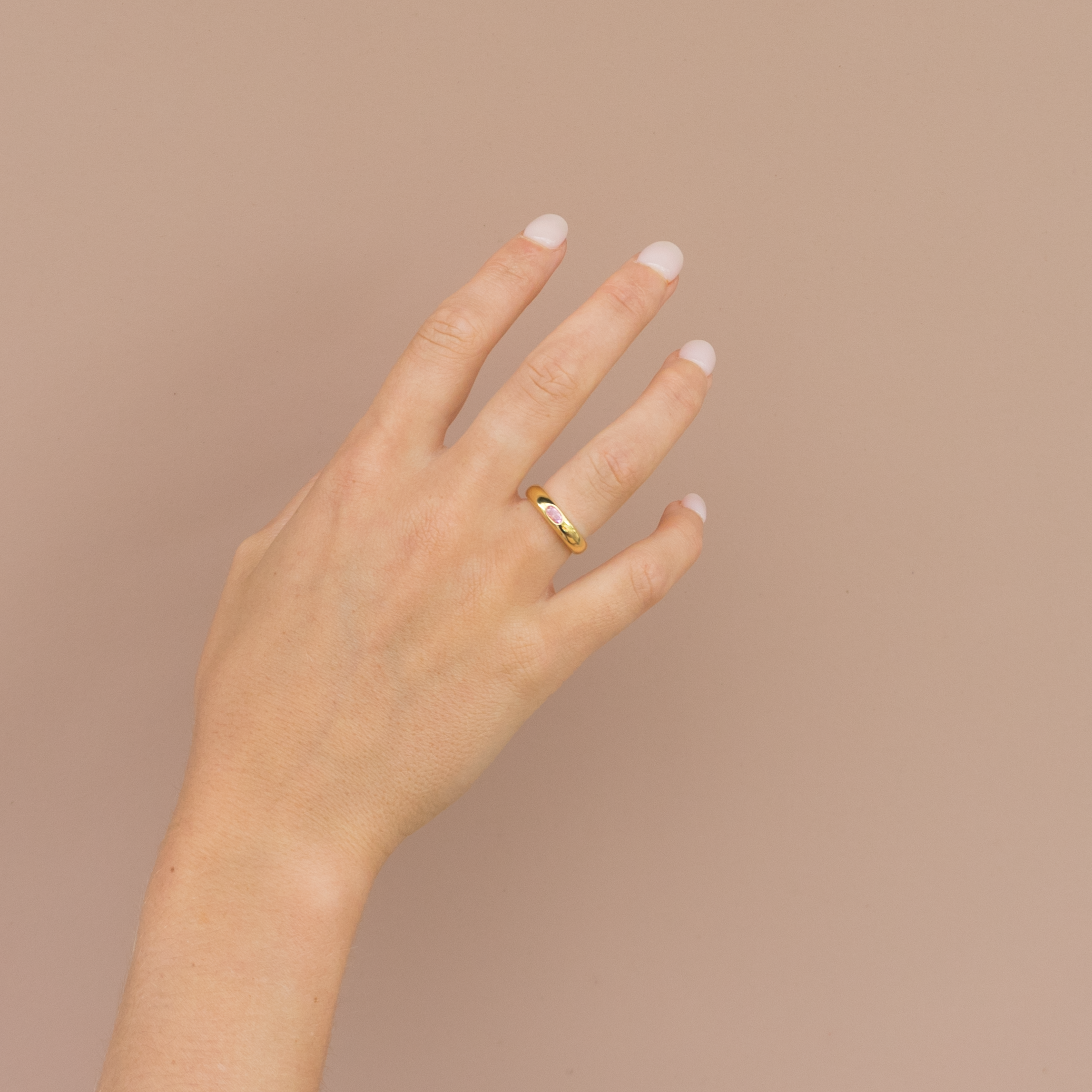 Gold Pink Oval Cubic Zirconia Dome Ring