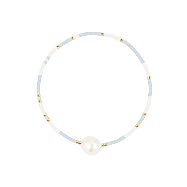 Powder Blue, White & Gold Freshwater Pearl Beaded Bracelet
