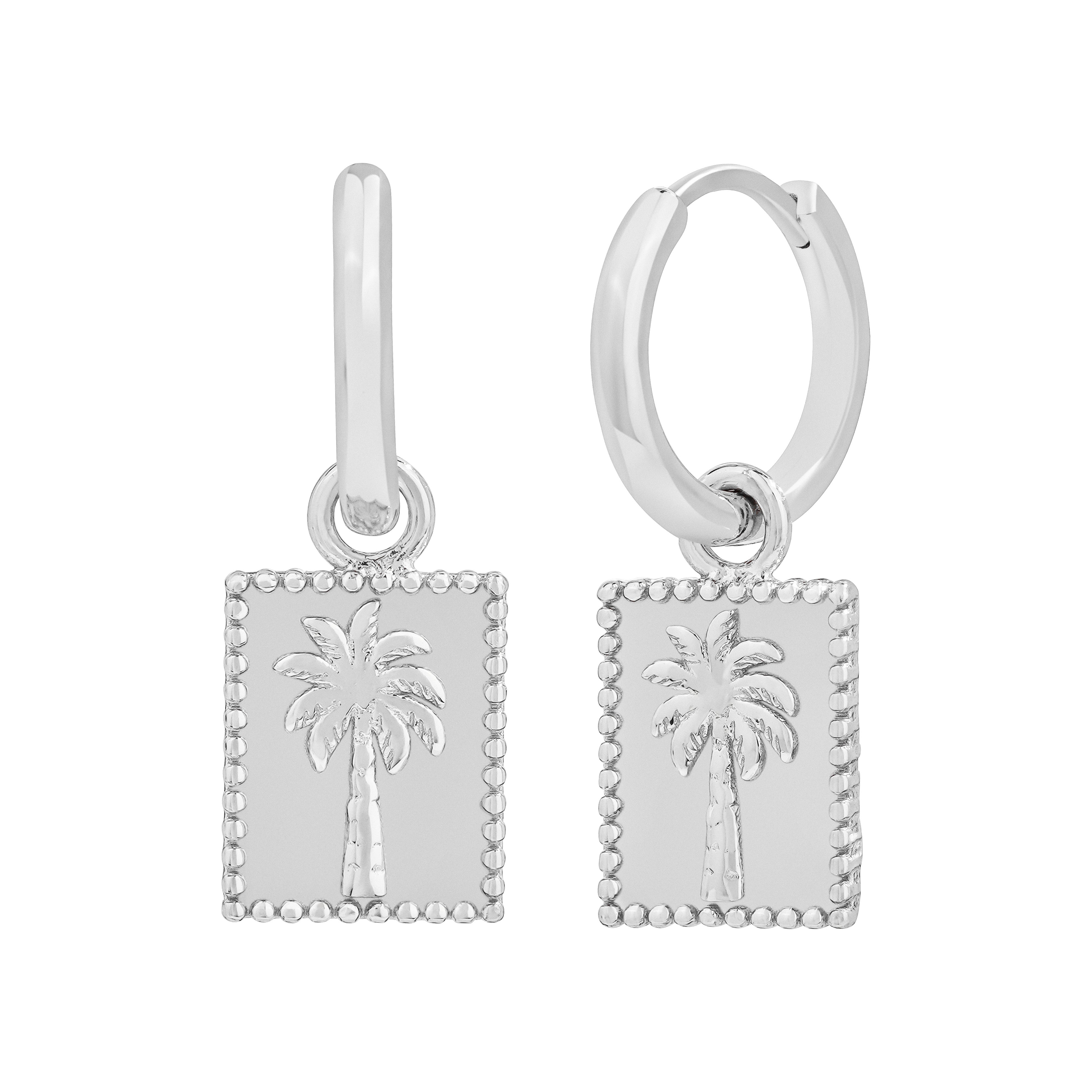 Silver Palm Tree hoops