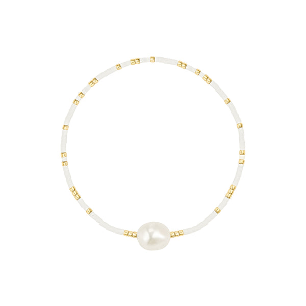 White & Gold Freshwater Pearl Beaded Bracelet