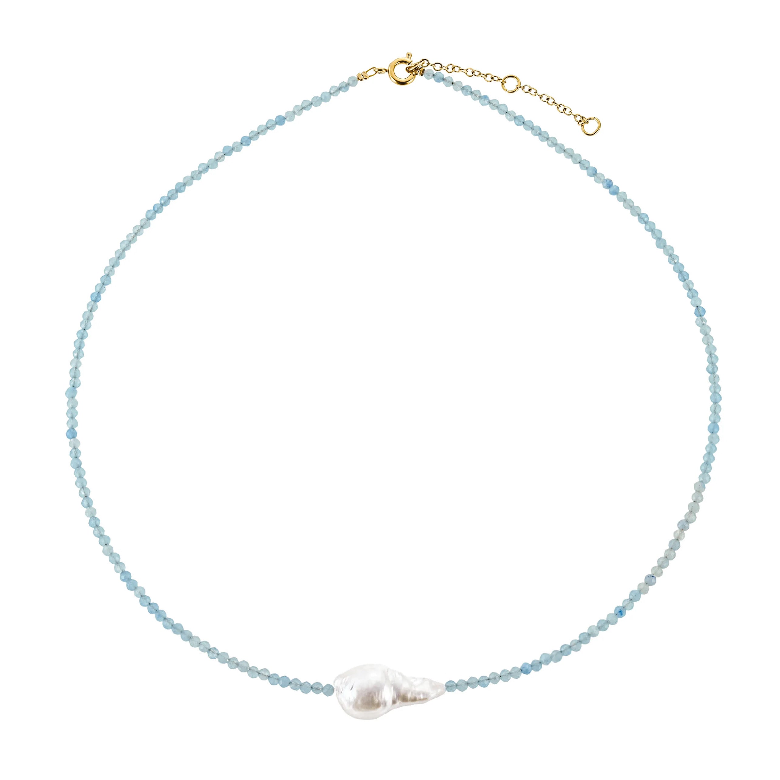 Aquamarine Faceted Beaded Pearl Necklace