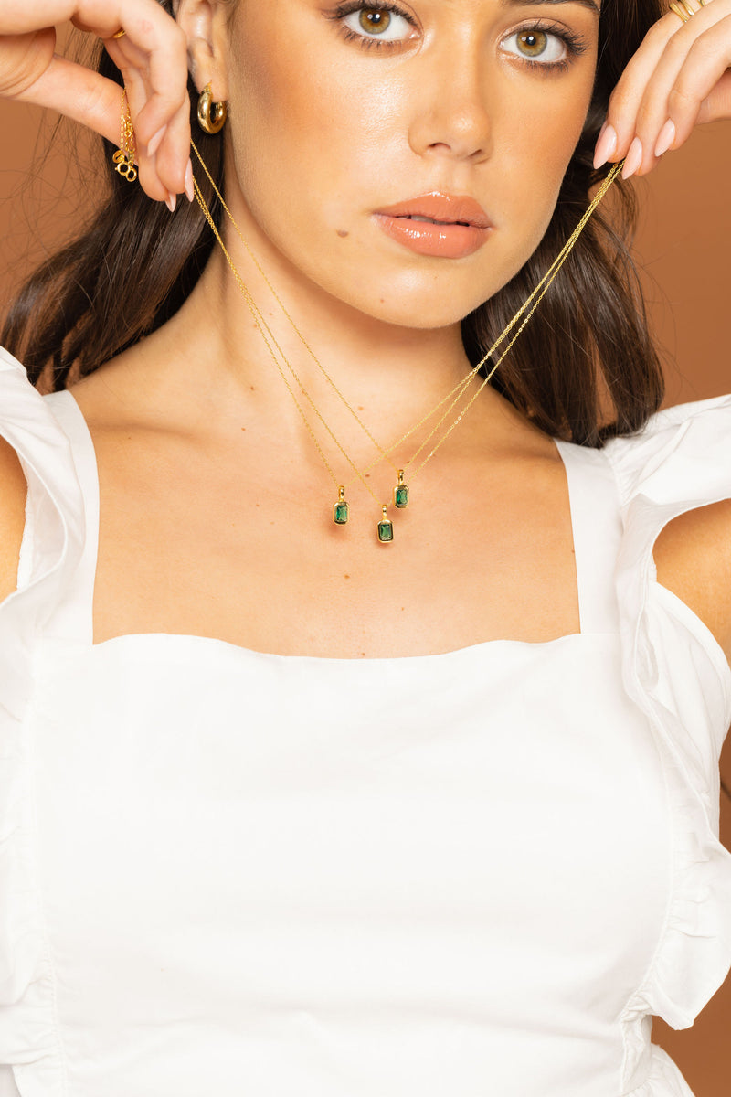 Gold Emerald Bezel Necklace