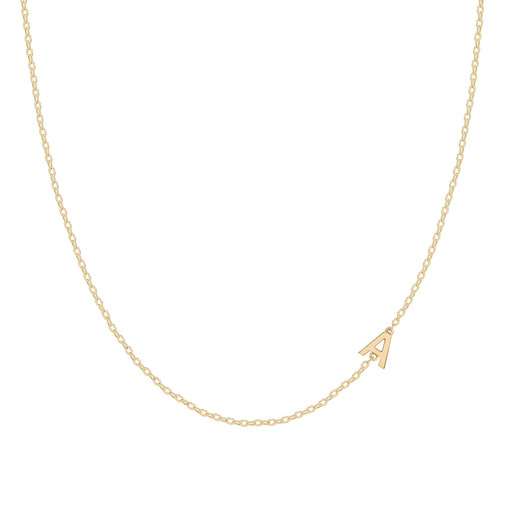 9K Solid Gold Petite Initial Necklace - Sideways