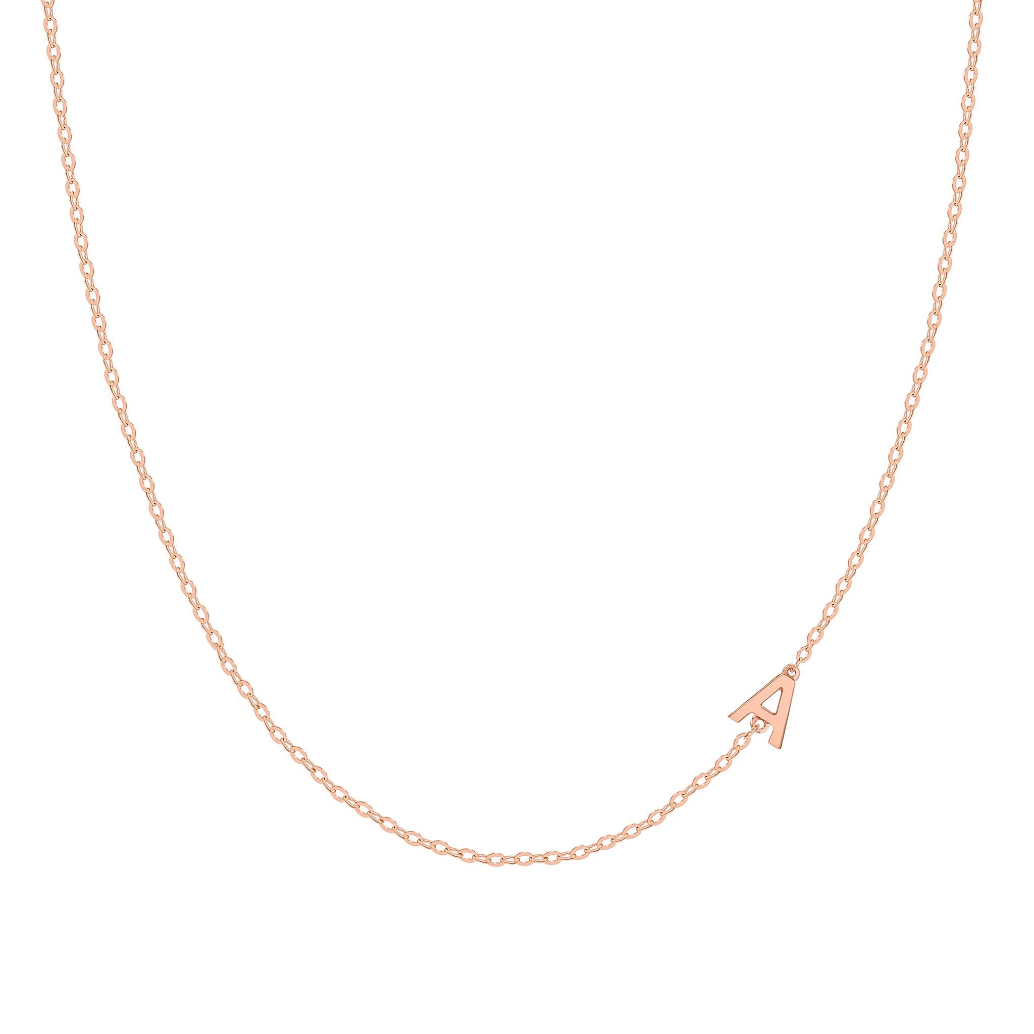 9K Solid Rose Gold Petite Initial Necklace - Sideways