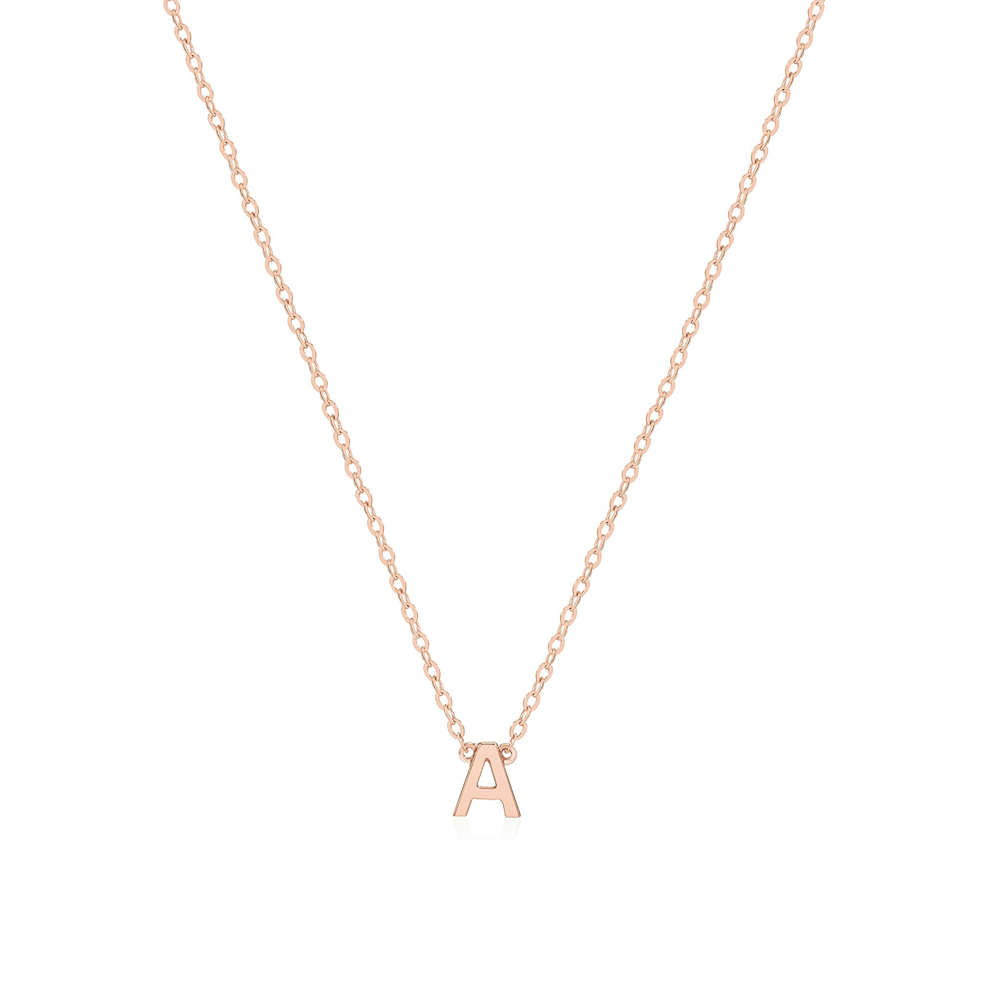 9K Solid Rose Gold Petite Initial Necklace
