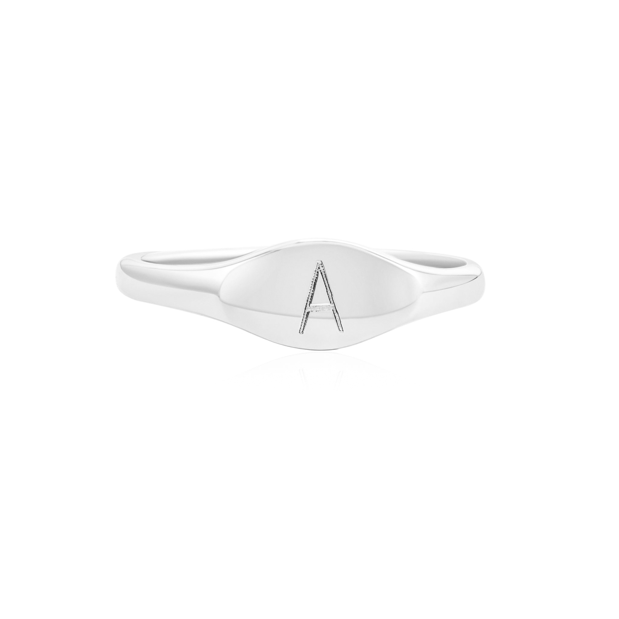 9K Solid White Gold Initial Signet Ring