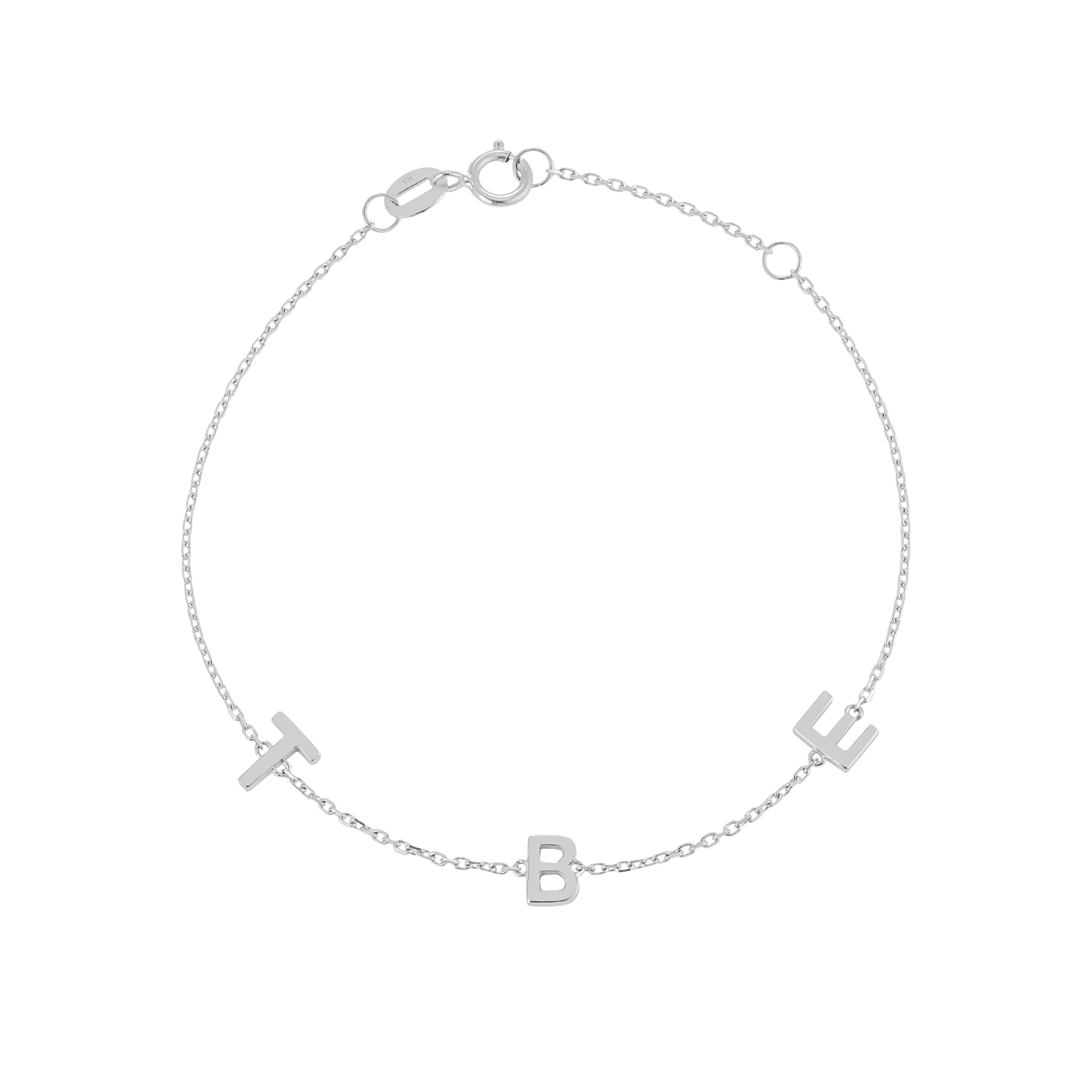 9K Solid White Gold Petite Initial Bracelet - Centred Chain