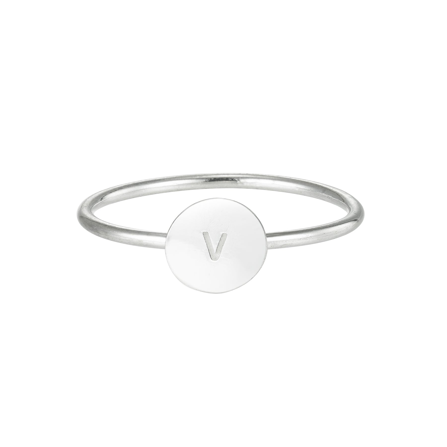 Silver Initial Disc Ring