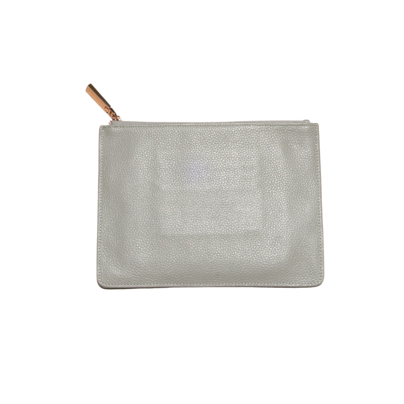 Grey Pebbled Leather Purse - Rose Gold Zip