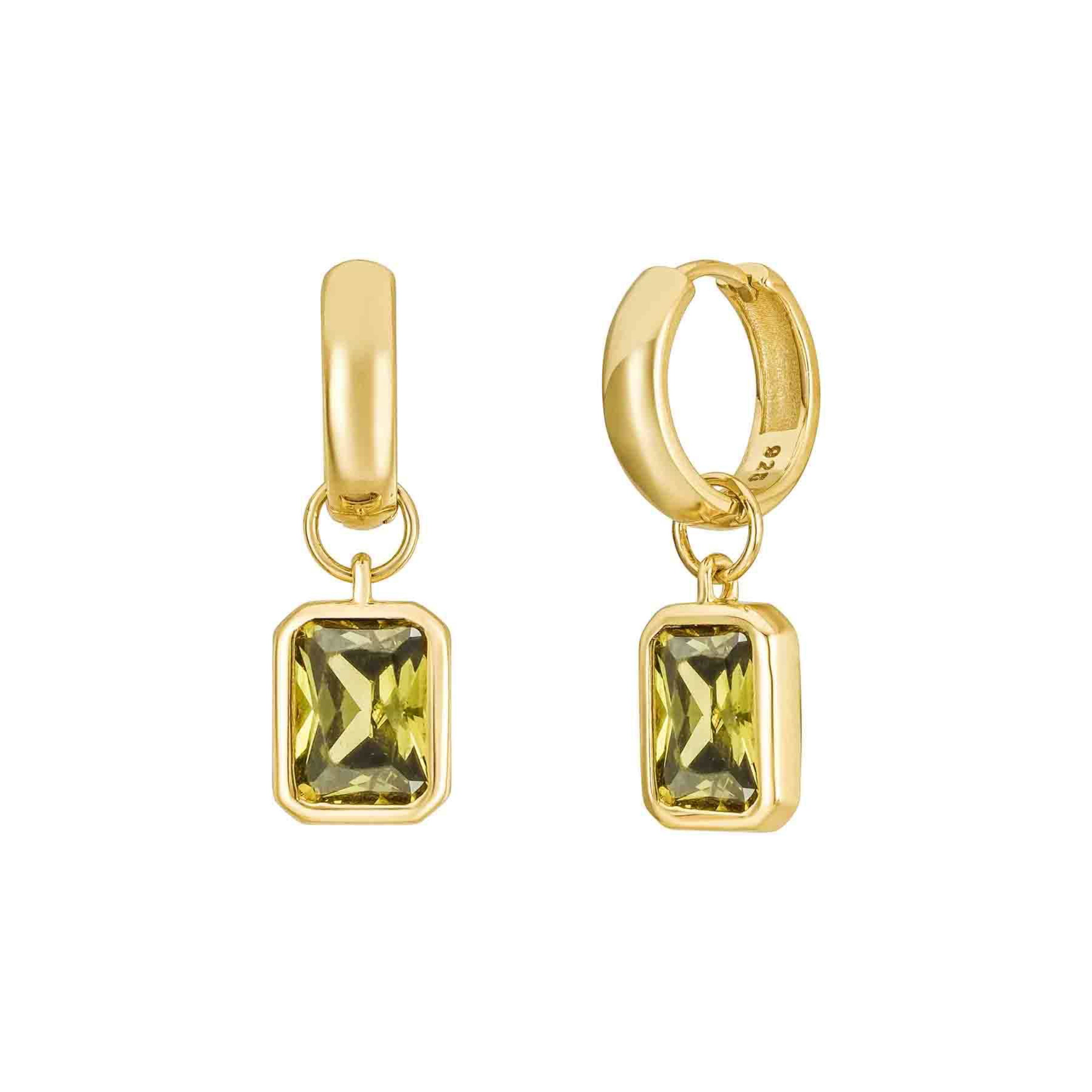 Gold Olive Bezel Rectangle Hoops