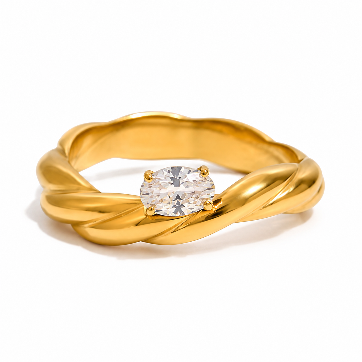 Gold Twisted Wavy Oval Marquise Ring | Waterproof
